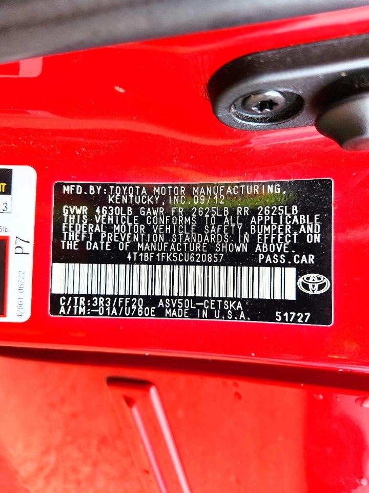 2012 Toyota Camry Se Red vin: 4T1BF1FK5CU620857