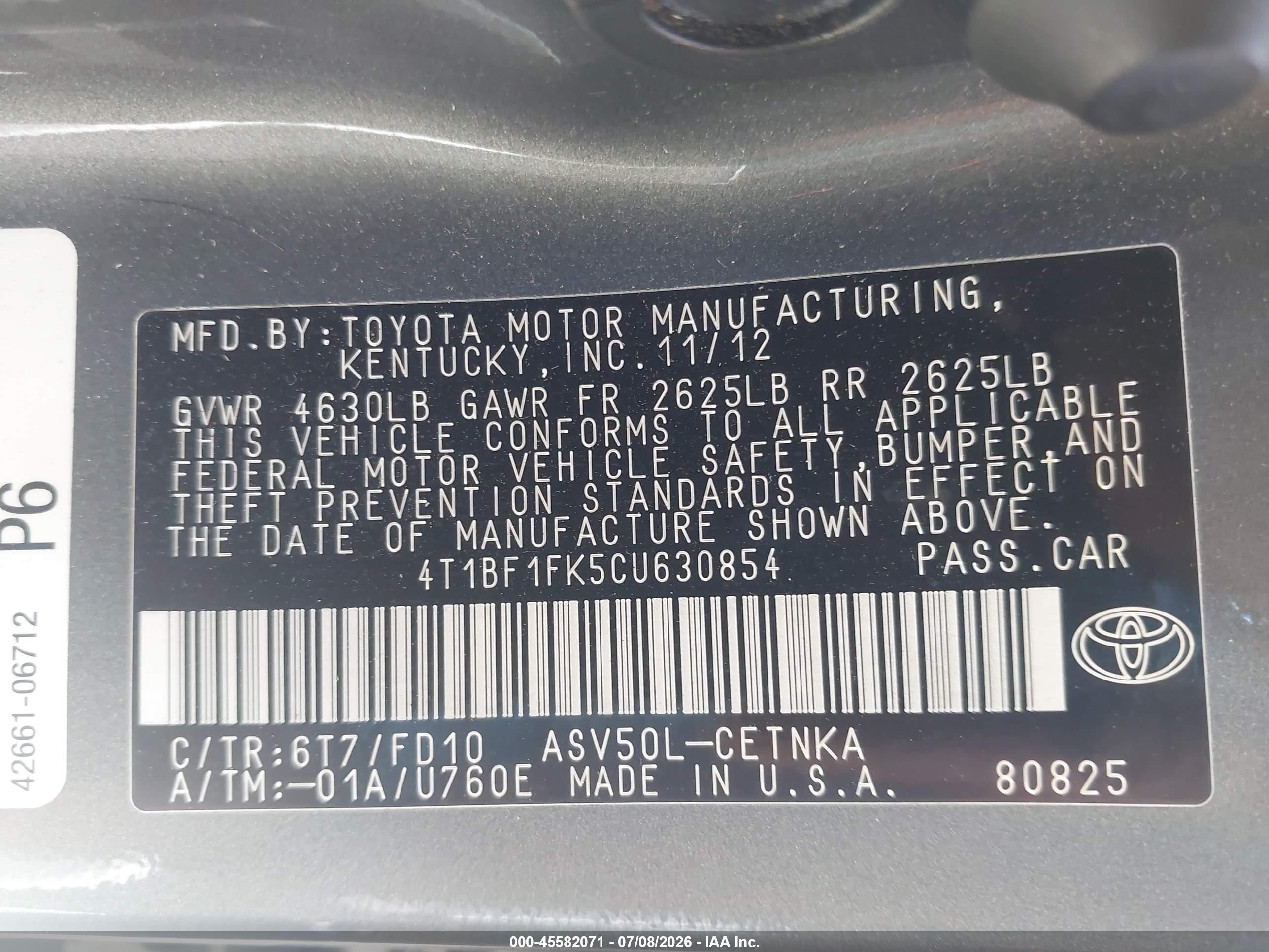 2012 Toyota Camry Le Green vin: 4T1BF1FK5CU630854