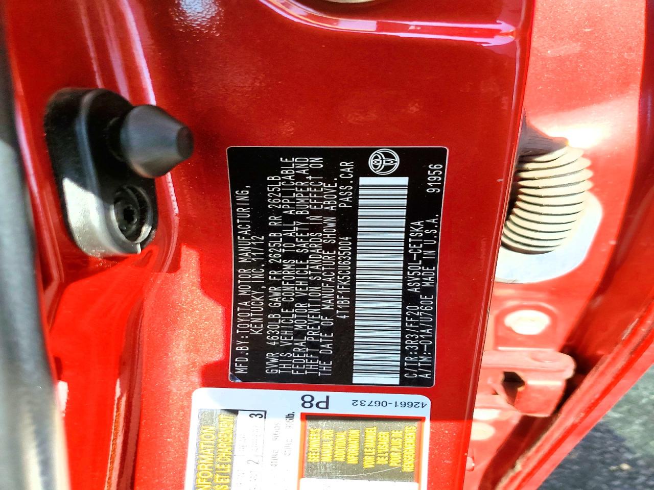 2012 Toyota Camry Se Sport Limited Edition Red vin: 4T1BF1FK5CU635004