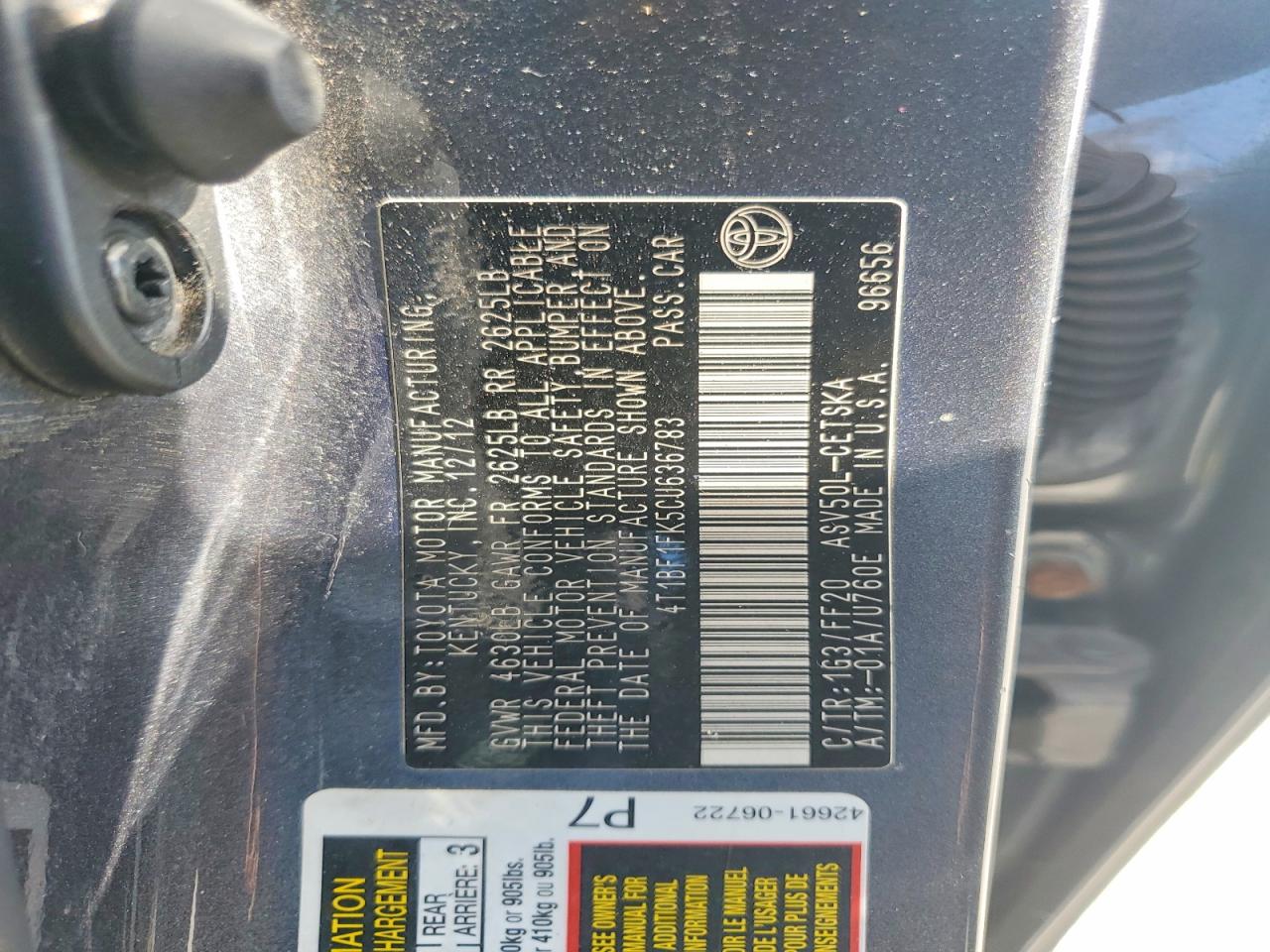 2012 Toyota Camry Se Gray vin: 4T1BF1FK5CU636783