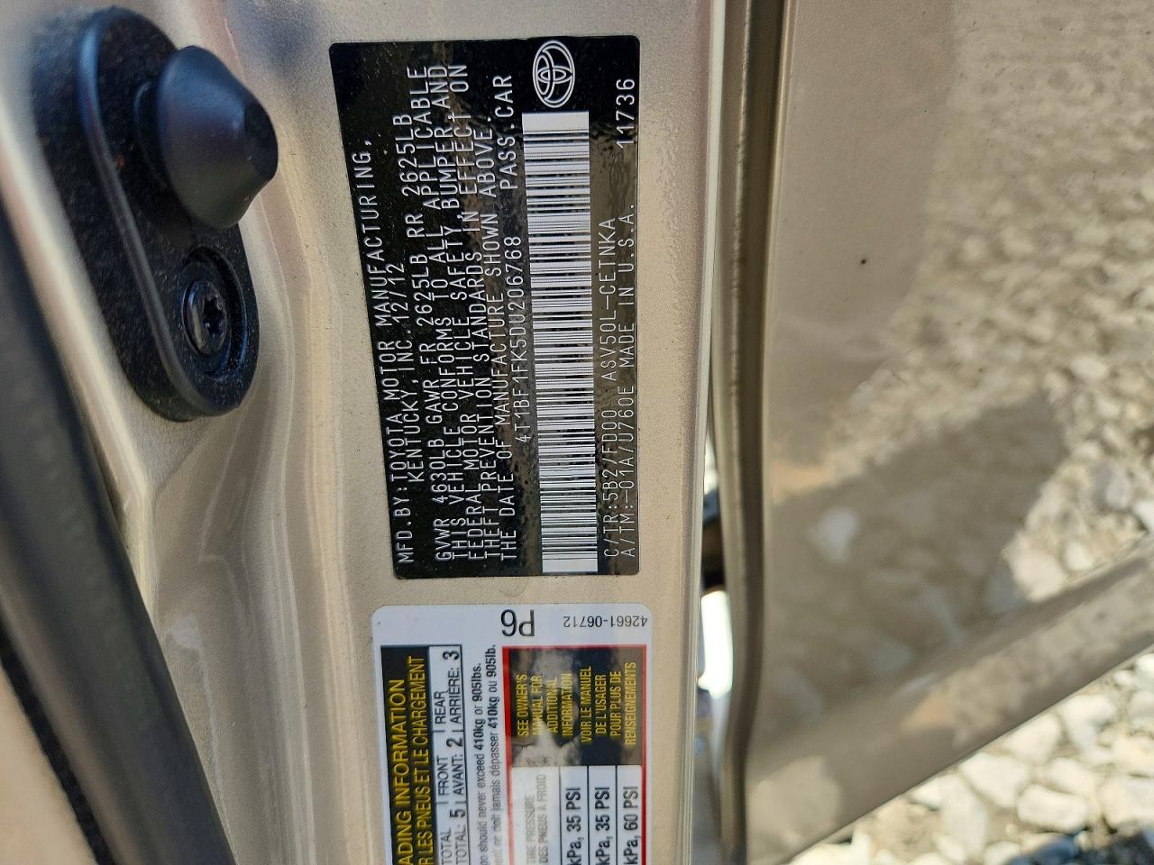 2013 Toyota Camry Le Gold vin: 4T1BF1FK5DU206768
