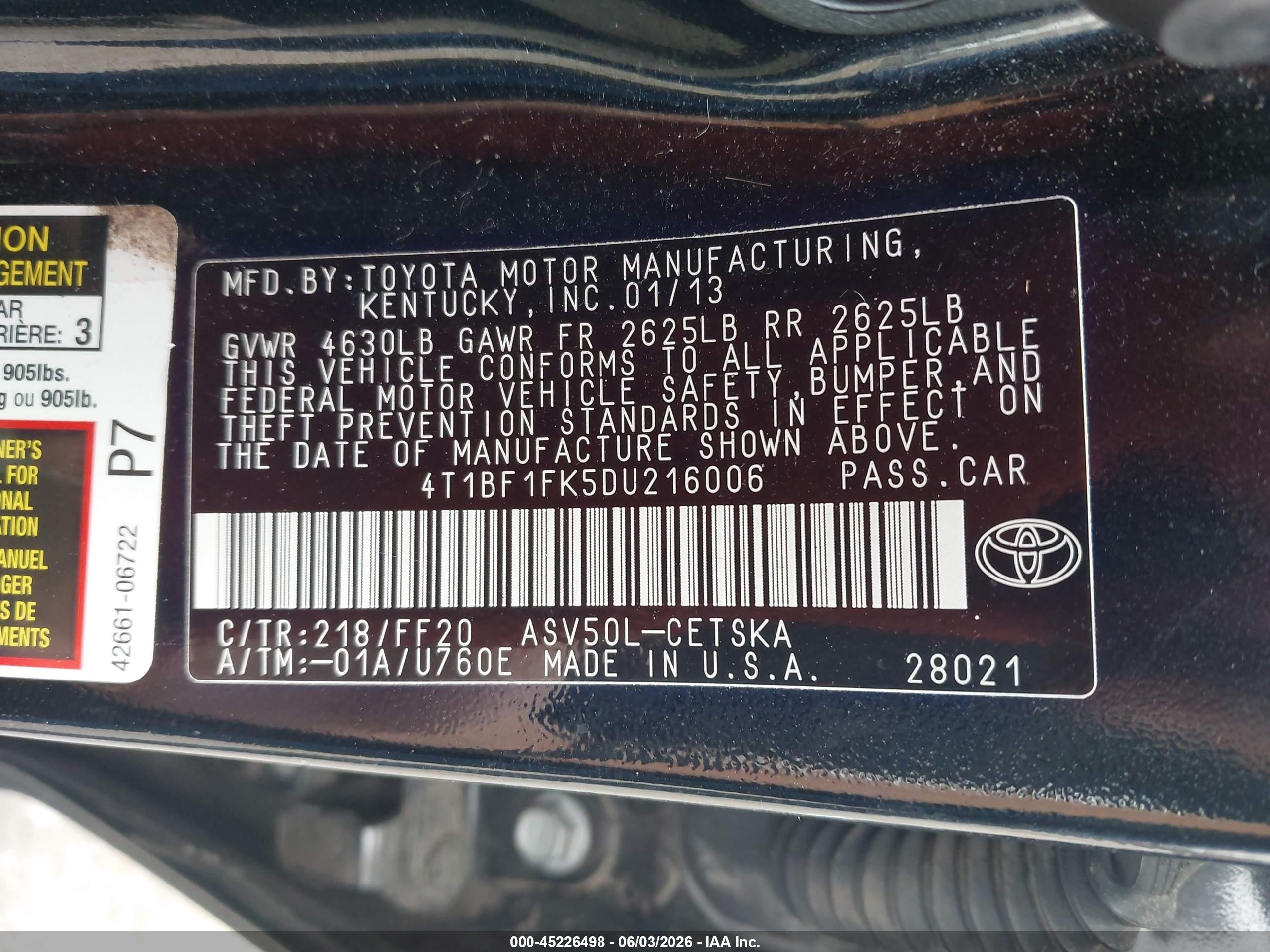 2013 Toyota Camry Se Black vin: 4T1BF1FK5DU216006