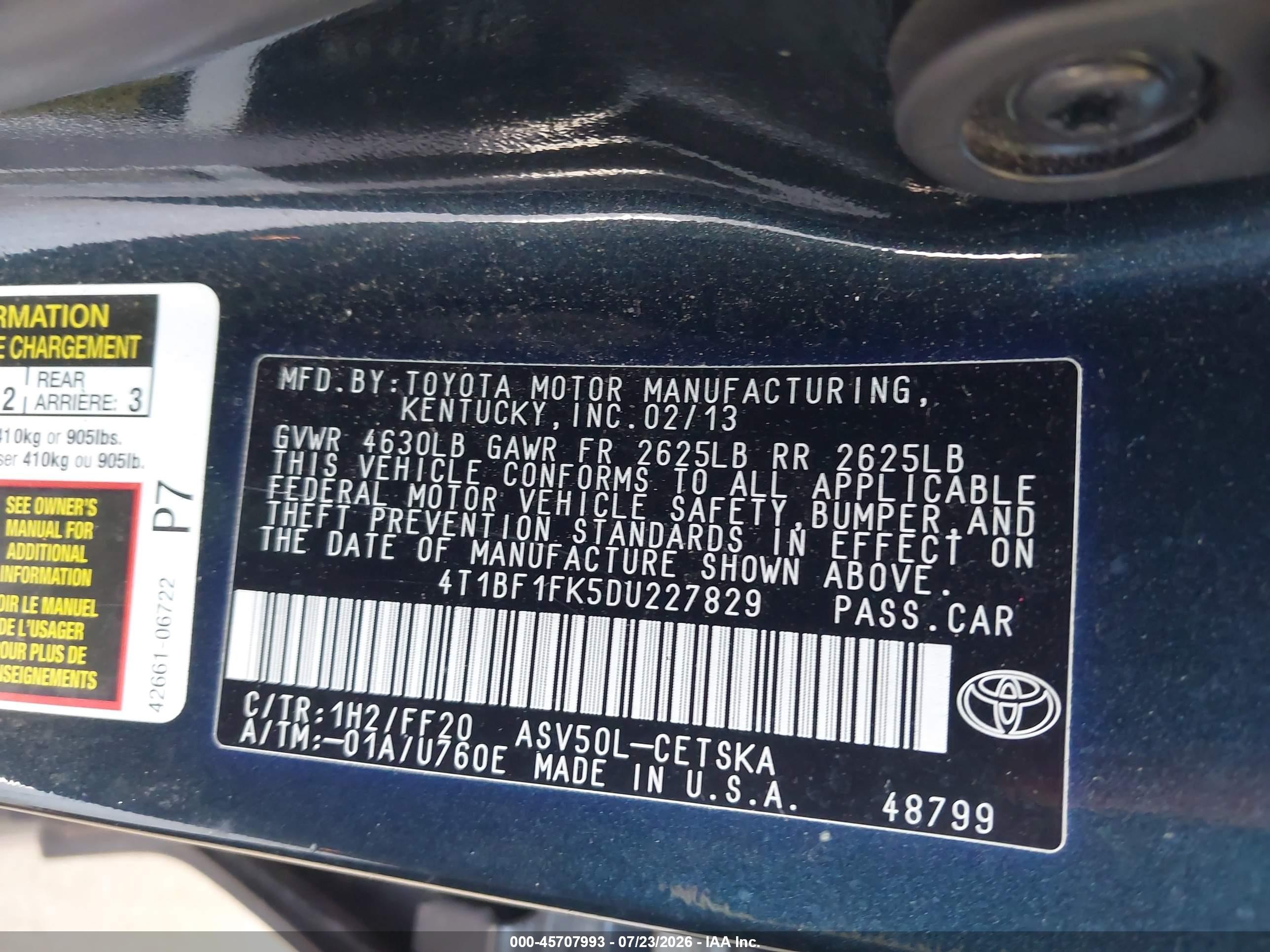 2013 Toyota Camry Se Dark Blue vin: 4T1BF1FK5DU227829