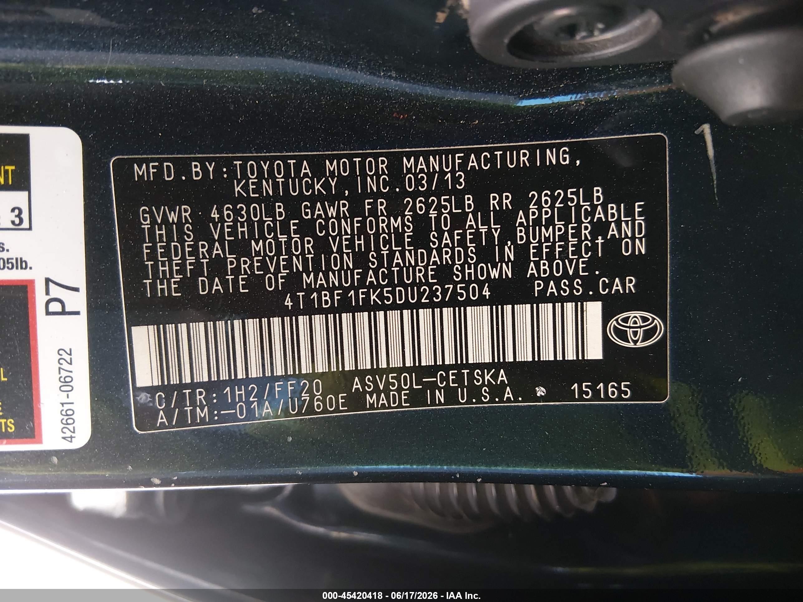 2013 Toyota Camry Se Dark Blue vin: 4T1BF1FK5DU237504