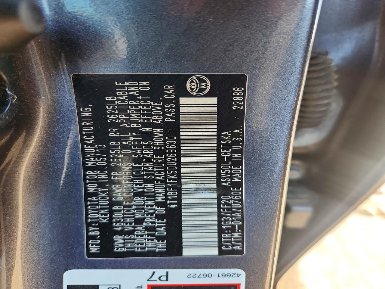 2013 Toyota Camry Se Charcoal vin: 4T1BF1FK5DU269630
