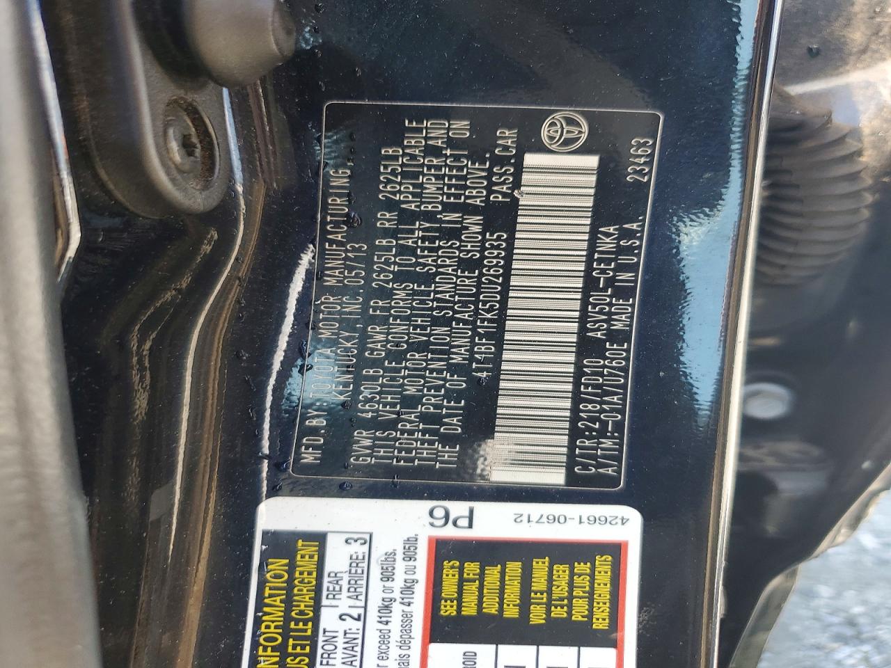 2013 Toyota Camry Le Black vin: 4T1BF1FK5DU269935
