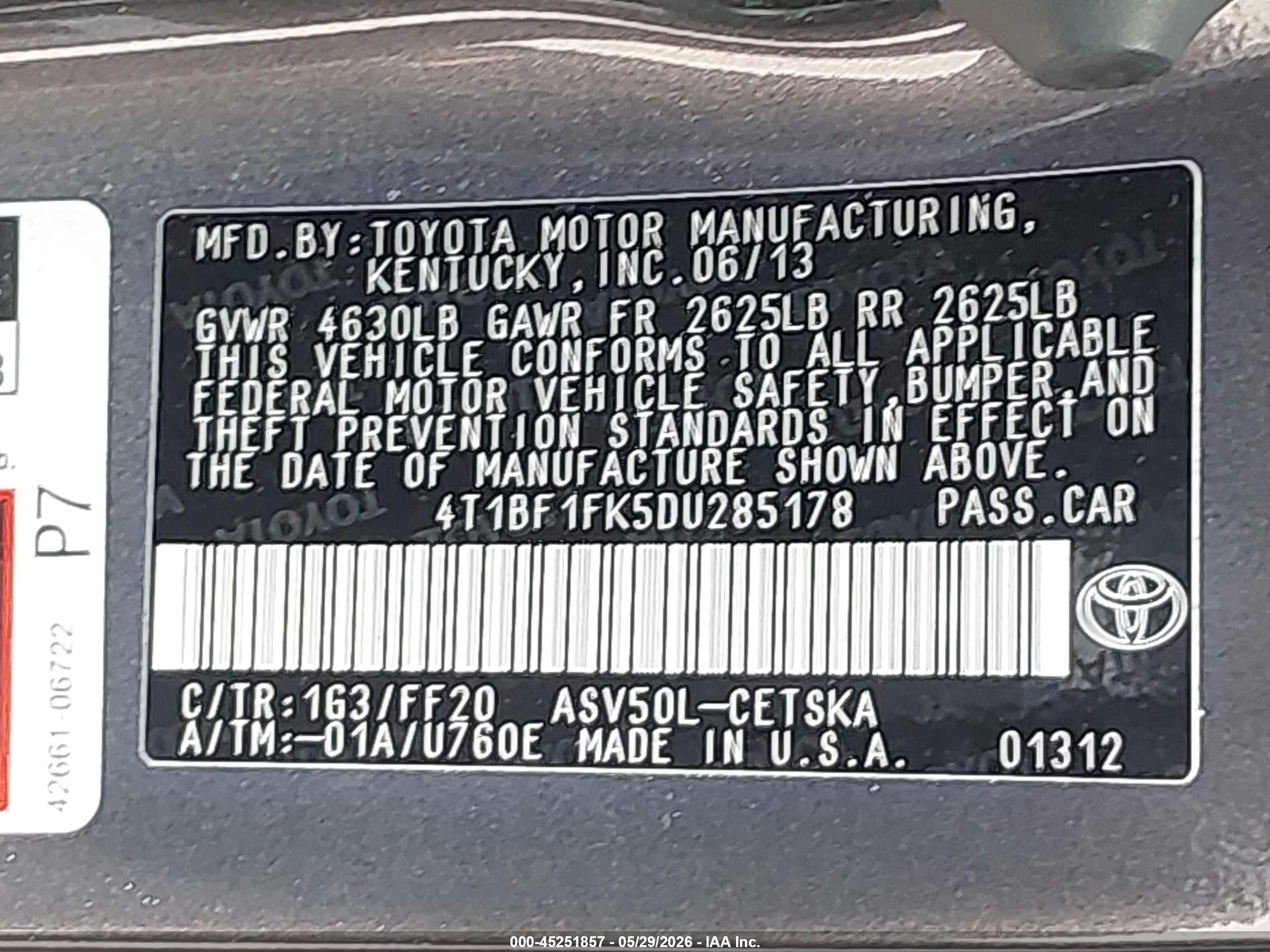 2013 Toyota Camry Se Gray vin: 4T1BF1FK5DU285178