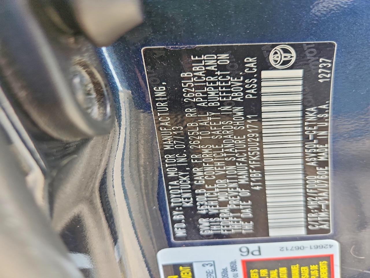2013 Toyota Camry Le Угольный vin: 4T1BF1FK5DU291711