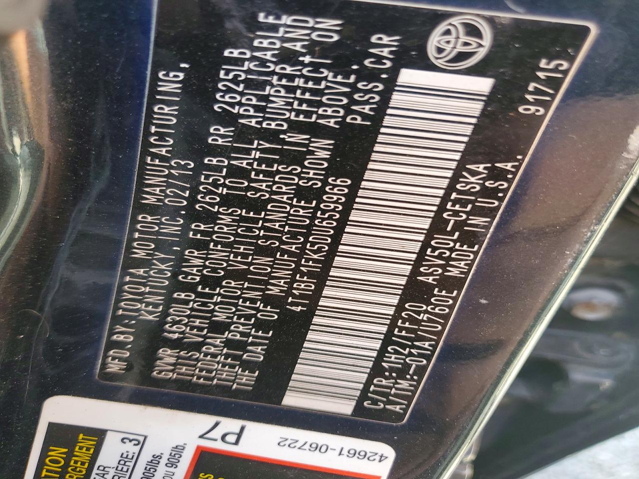 2013 Toyota Camry Se Black vin: 4T1BF1FK5DU659966