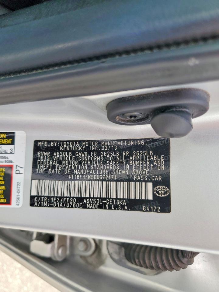 2013 Toyota Camry L Silver vin: 4T1BF1FK5DU672474