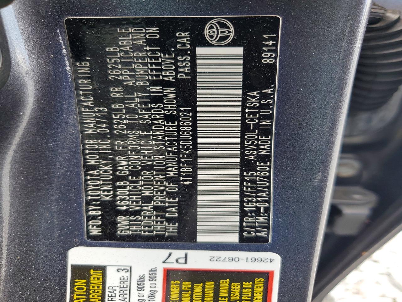 2013 Toyota Camry Se Gray vin: 4T1BF1FK5DU686021