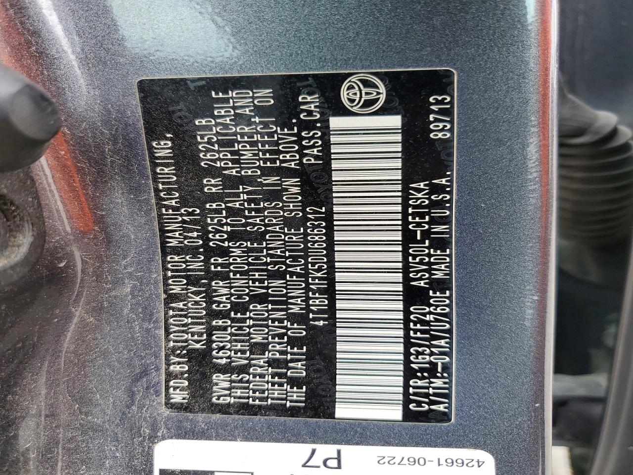 2013 Toyota Camry Se Gray vin: 4T1BF1FK5DU686312