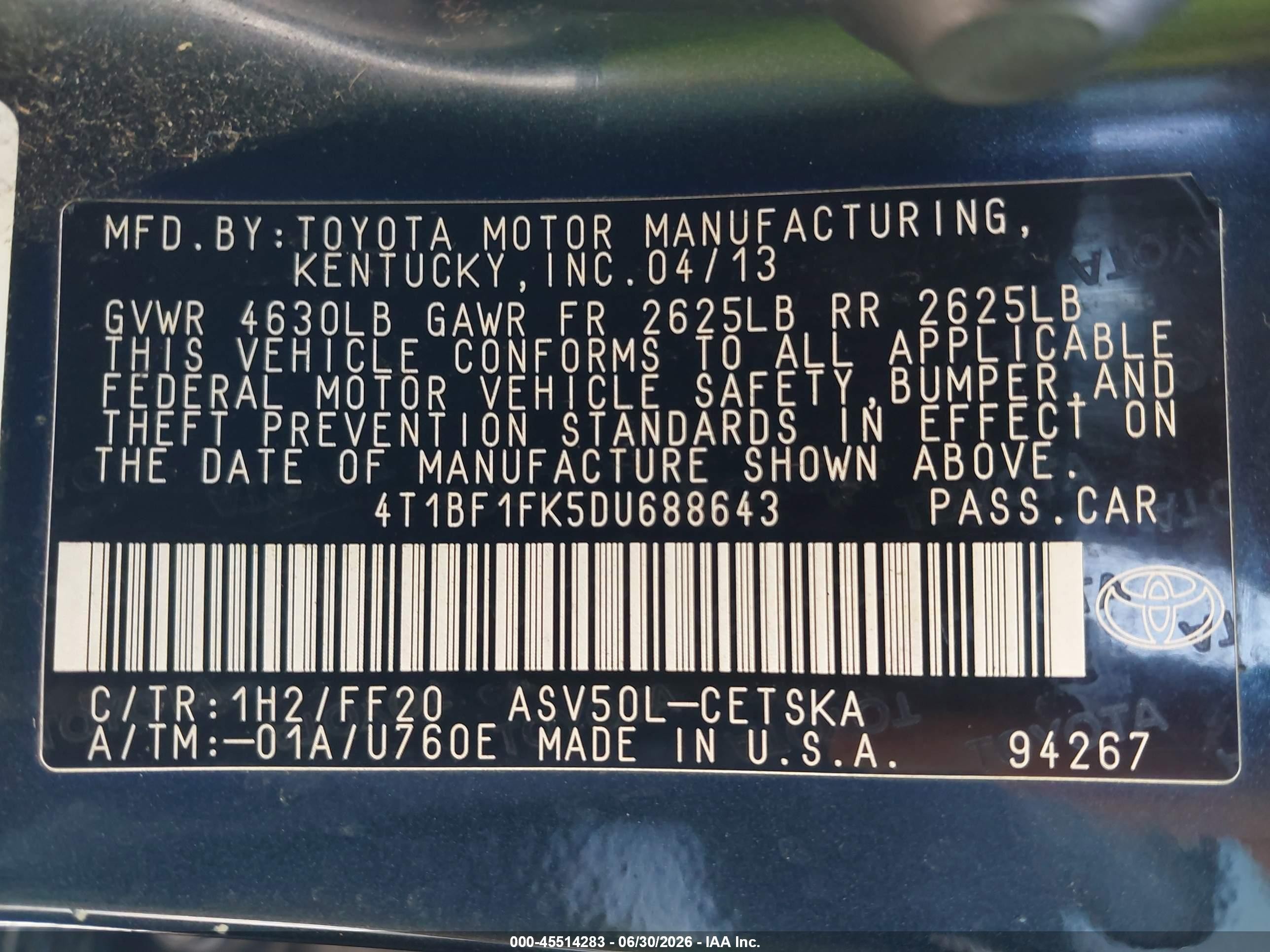 2013 Toyota Camry Se Dark Blue vin: 4T1BF1FK5DU688643