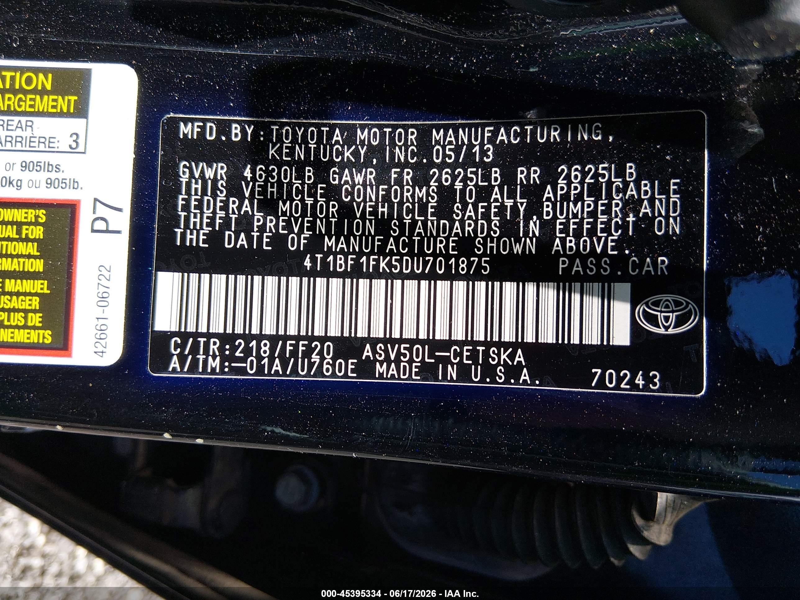 2013 Toyota Camry Se Black vin: 4T1BF1FK5DU701875