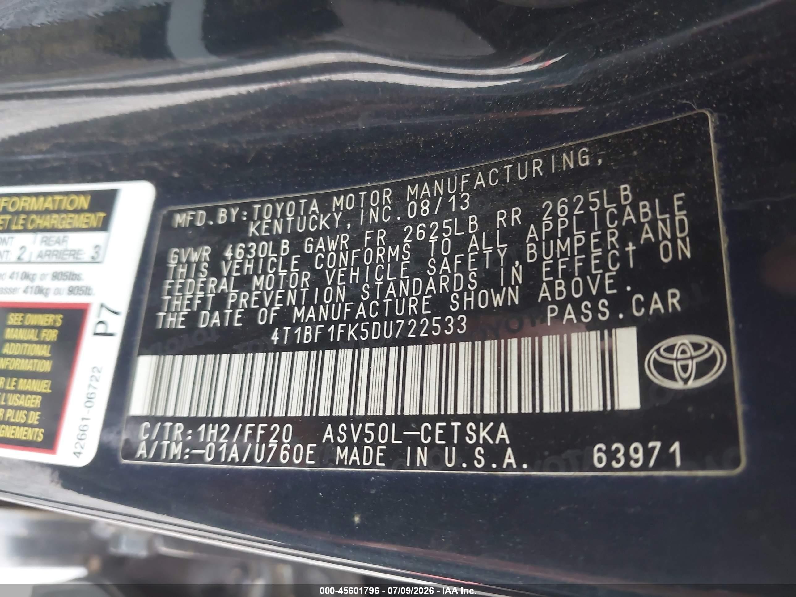 2013 Toyota Camry Se Black vin: 4T1BF1FK5DU722533