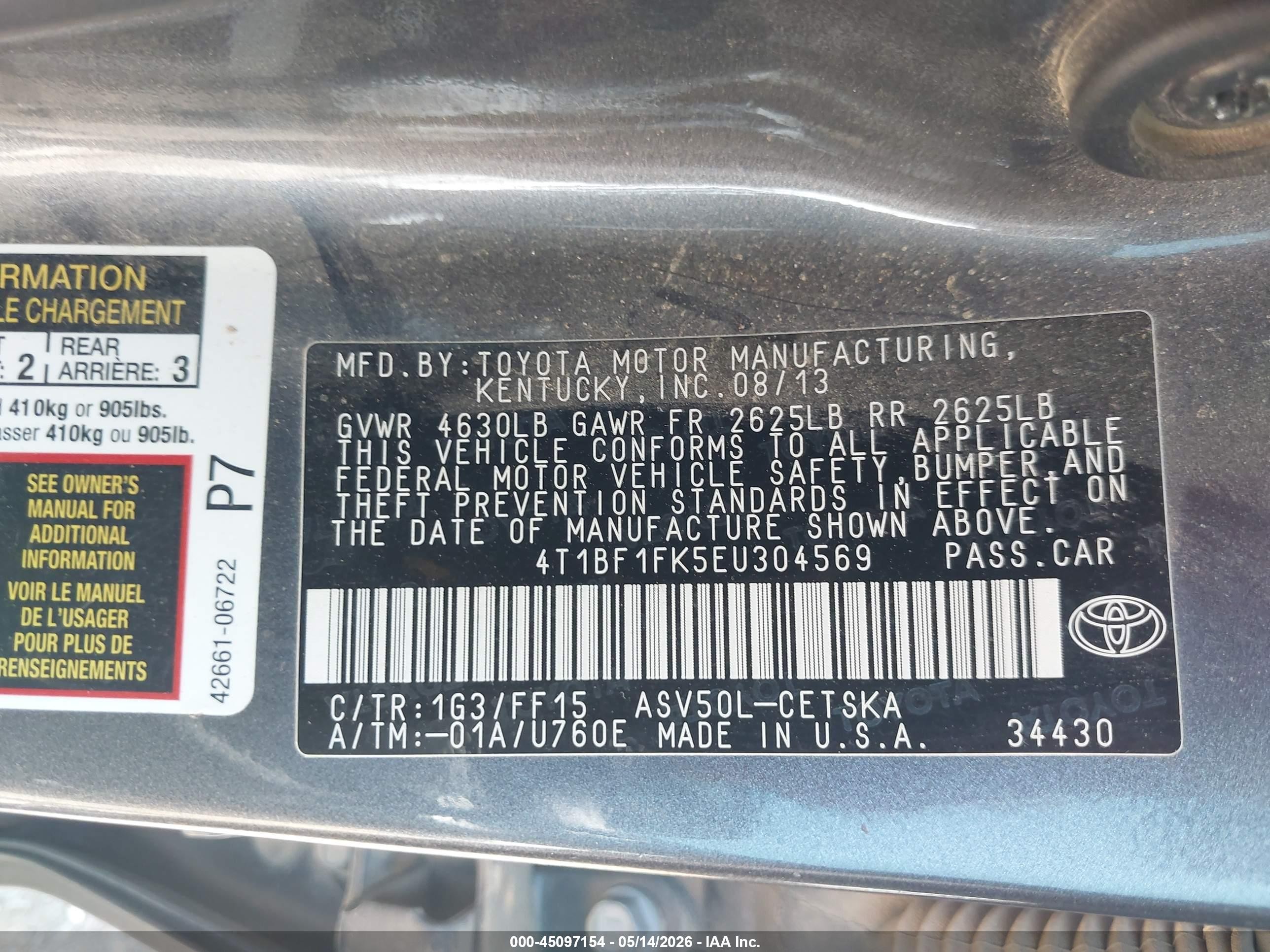 2014 Toyota Camry Se Gray vin: 4T1BF1FK5EU304569