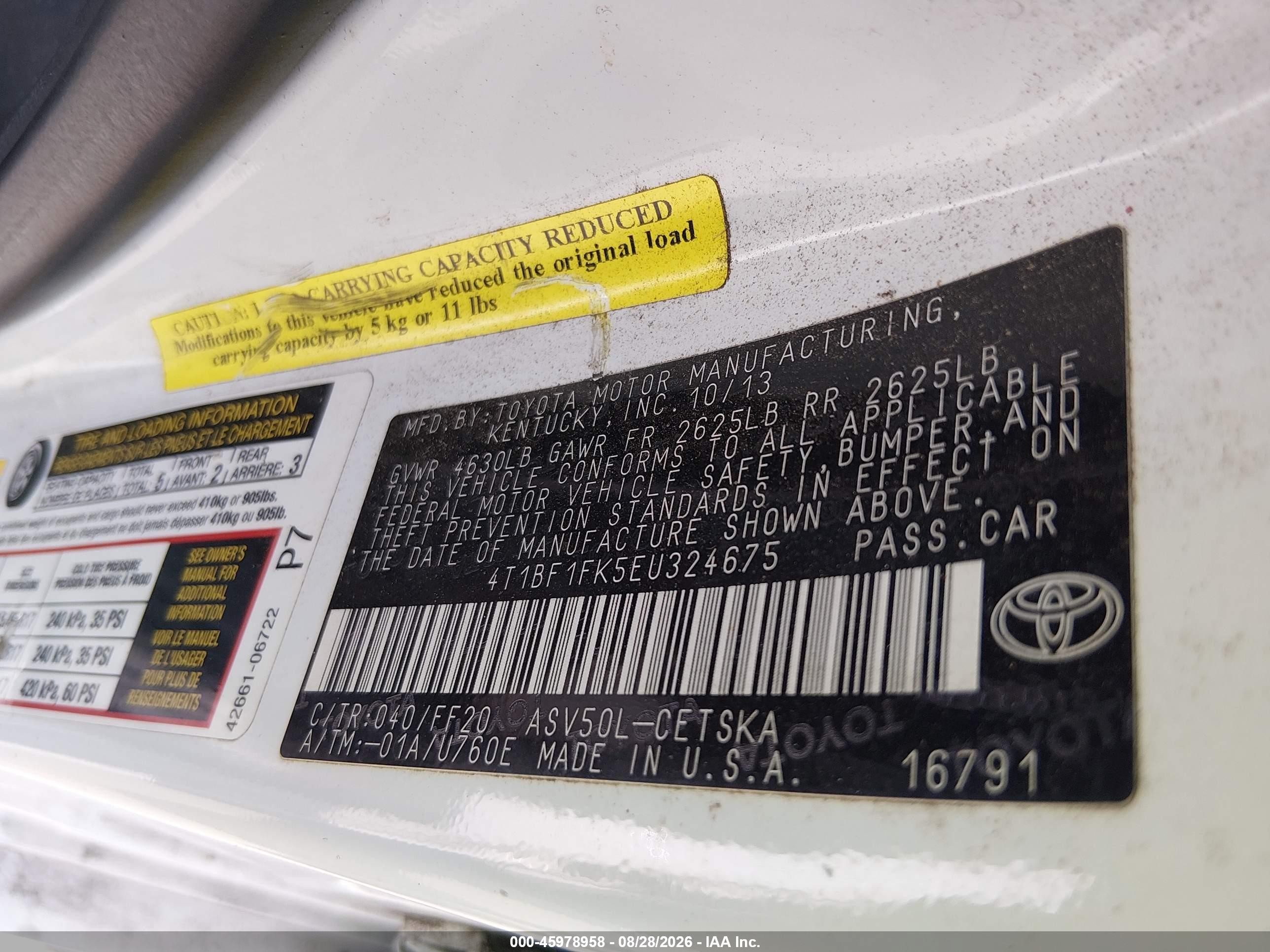 2014 Toyota Camry Se White vin: 4T1BF1FK5EU324675