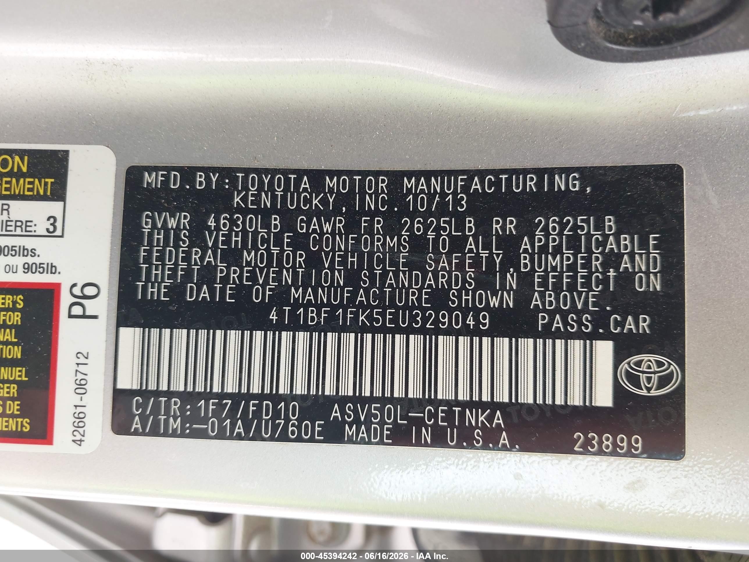 2014 Toyota Camry Le Серебряный vin: 4T1BF1FK5EU329049
