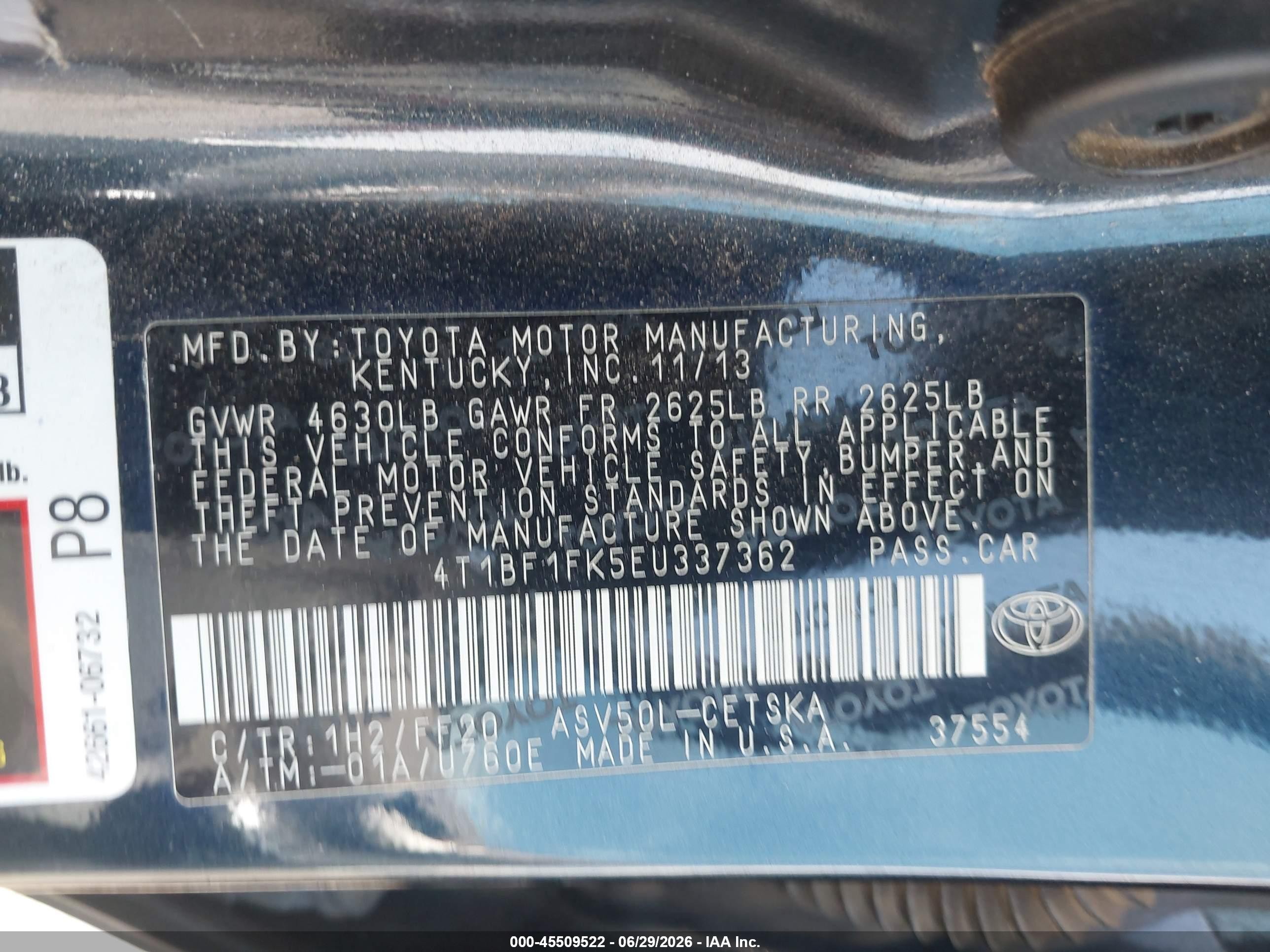 2014 Toyota Camry Se Sport Blue vin: 4T1BF1FK5EU337362