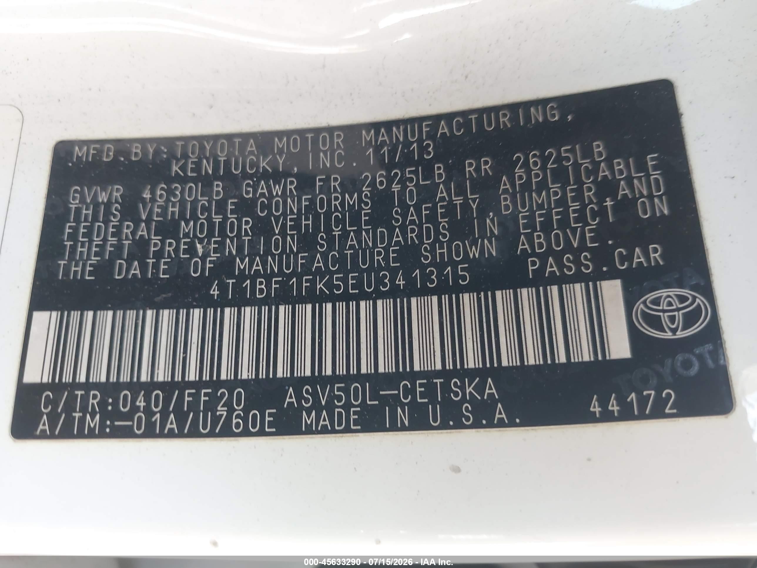 2014 Toyota Camry Se White vin: 4T1BF1FK5EU341315
