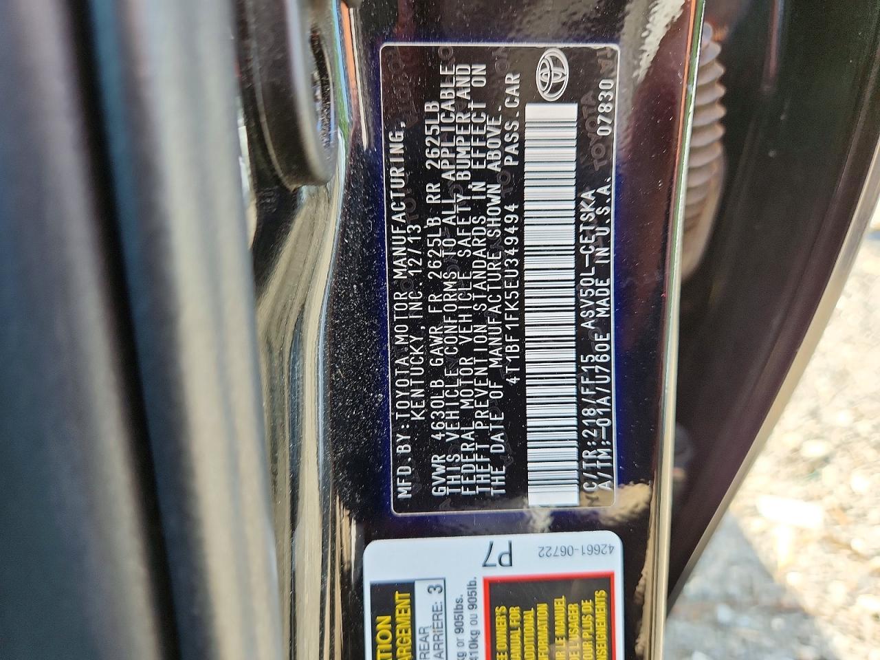 2014 Toyota Camry Se Black vin: 4T1BF1FK5EU349494