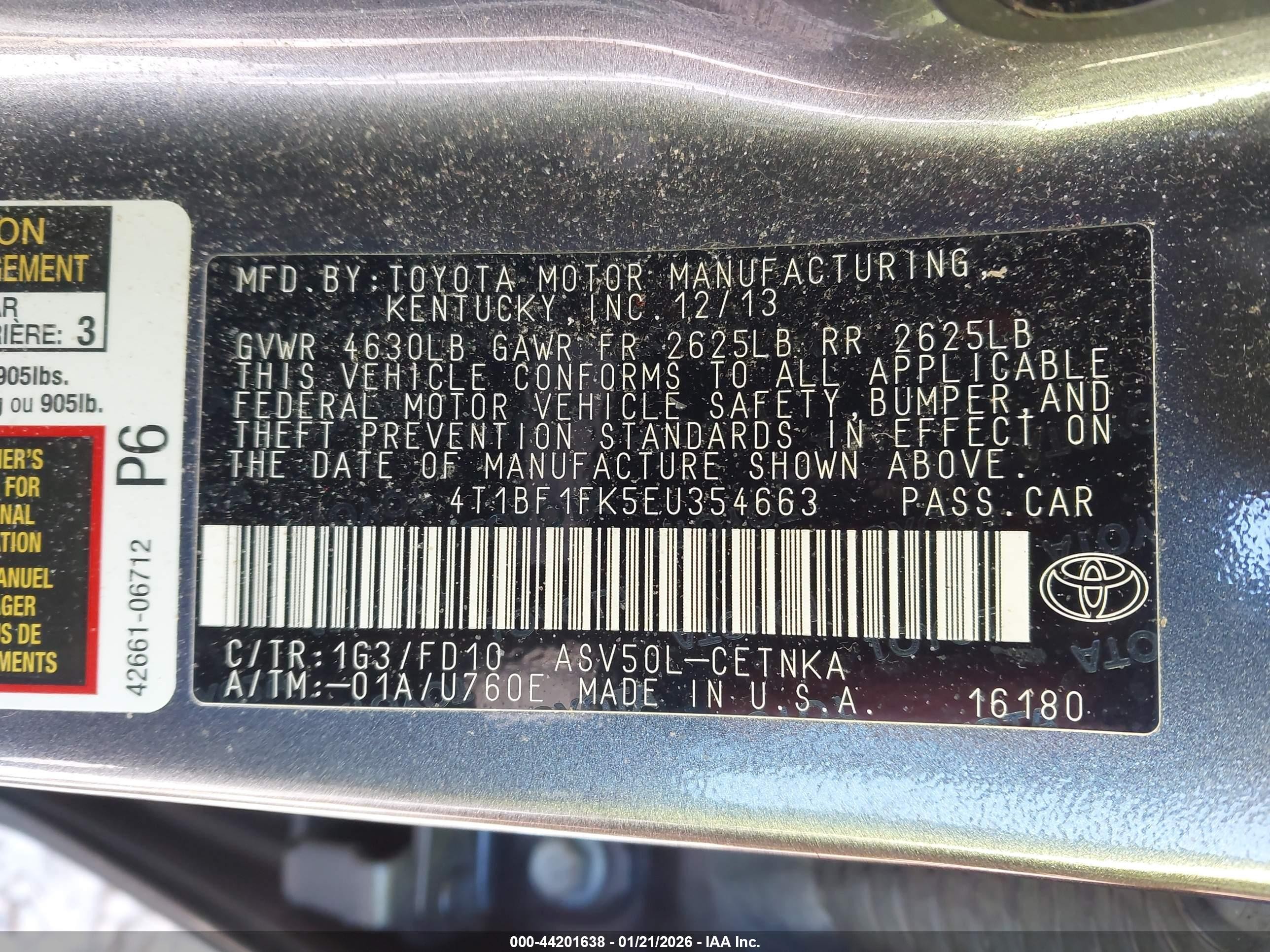 2014 Toyota Camry Le Black vin: 4T1BF1FK5EU354663