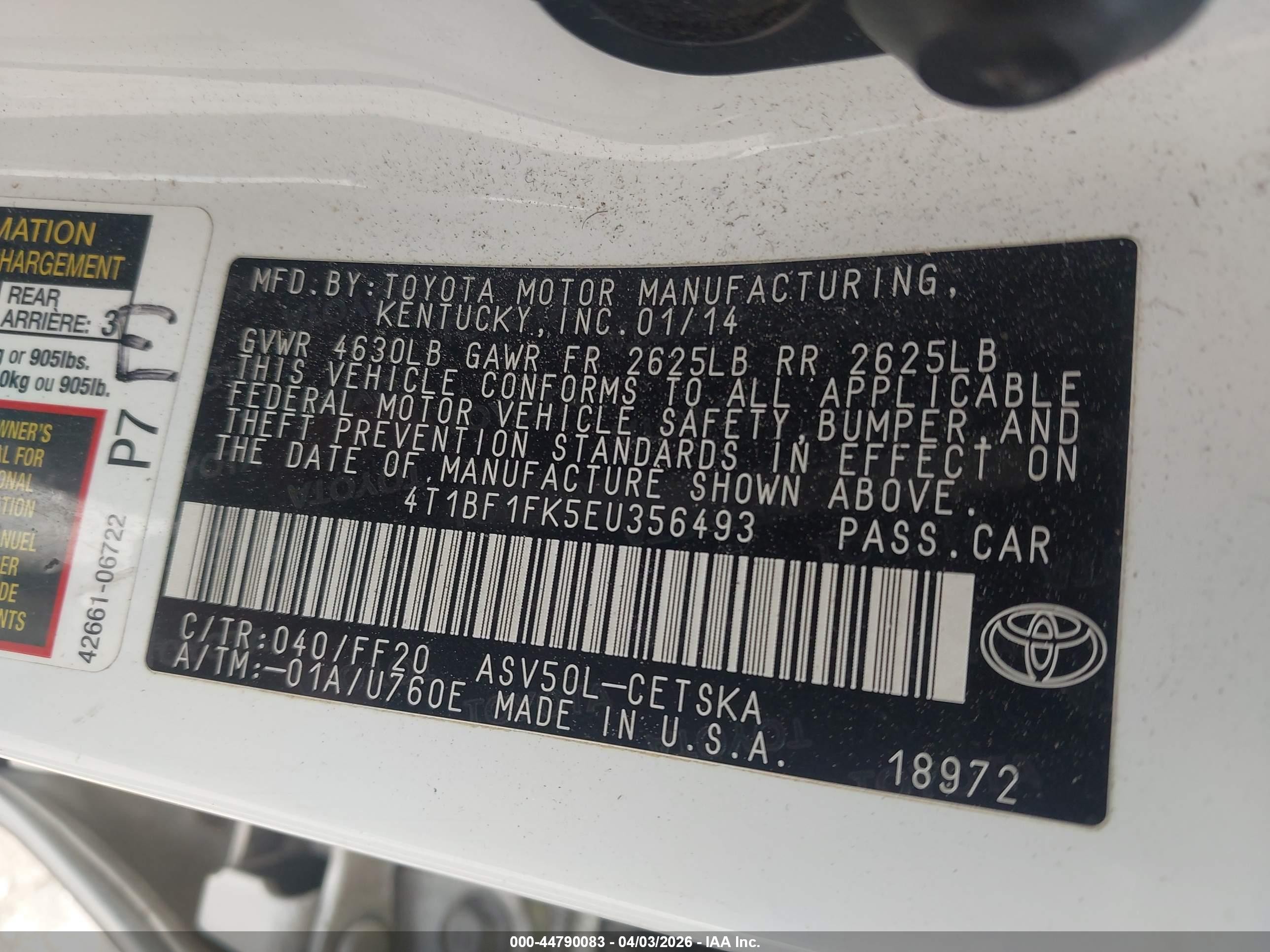2014 Toyota Camry Se White vin: 4T1BF1FK5EU356493