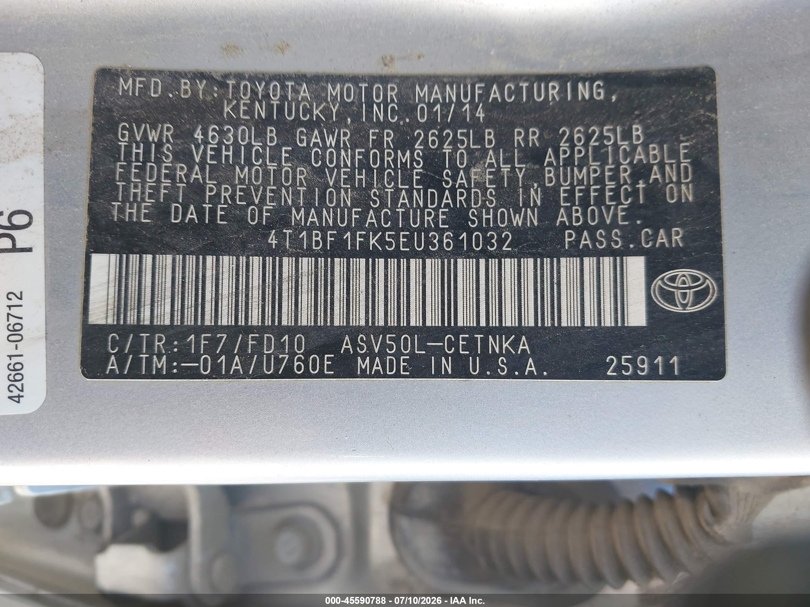 2014 Toyota Camry Le Silver vin: 4T1BF1FK5EU361032