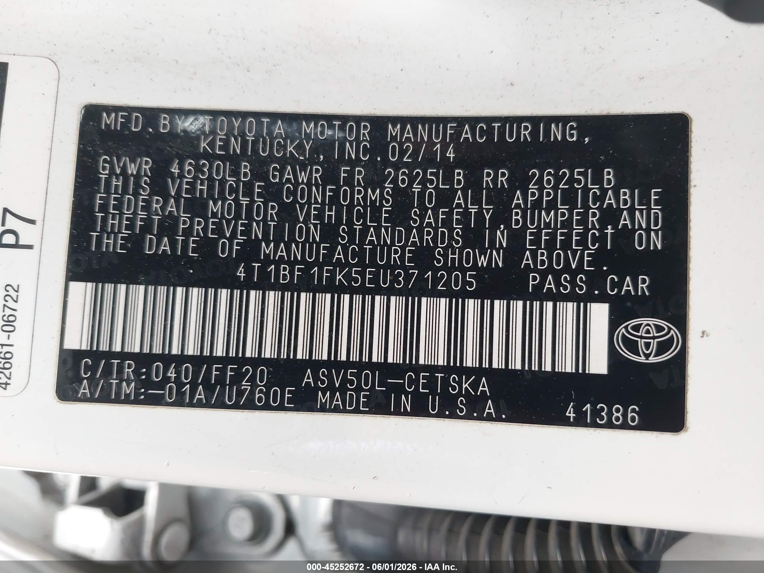 2014 Toyota Camry Se White vin: 4T1BF1FK5EU371205