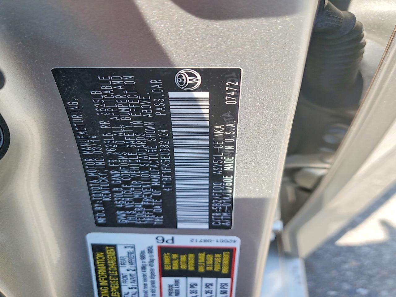 2014 Toyota Camry Le Gold vin: 4T1BF1FK5EU382124