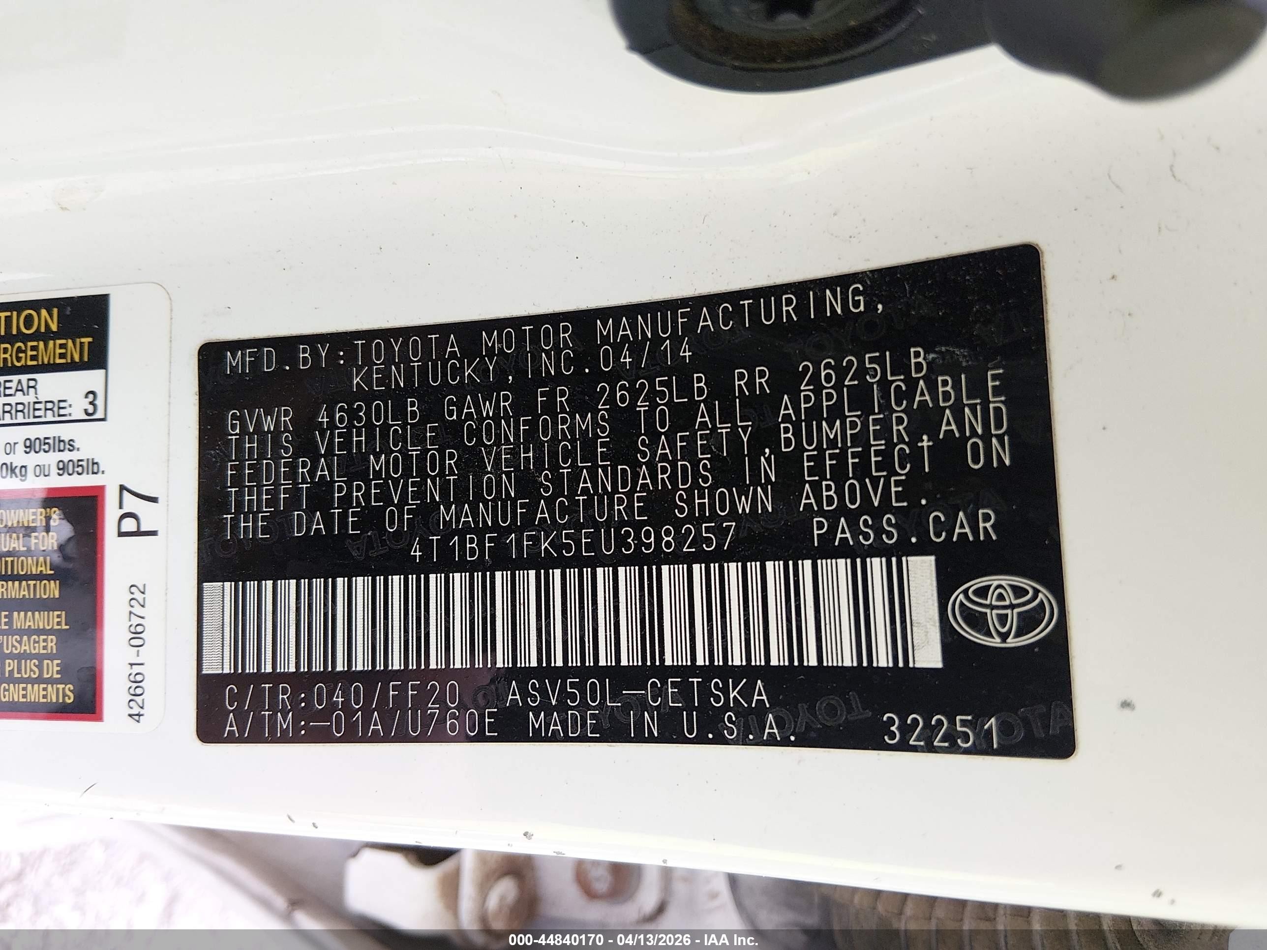 2014 Toyota Camry Se White vin: 4T1BF1FK5EU398257