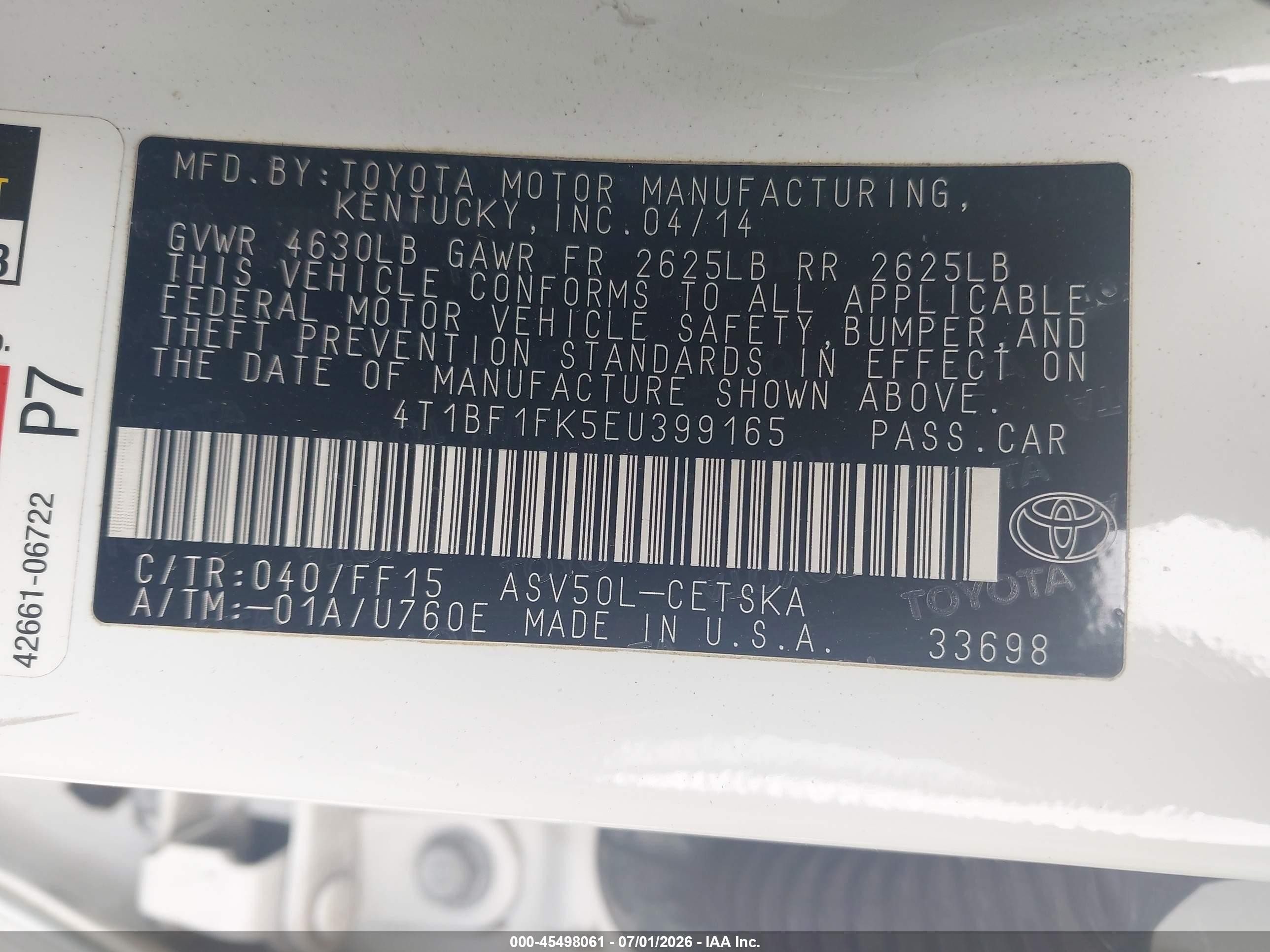 2014 Toyota Camry Se Белый vin: 4T1BF1FK5EU399165