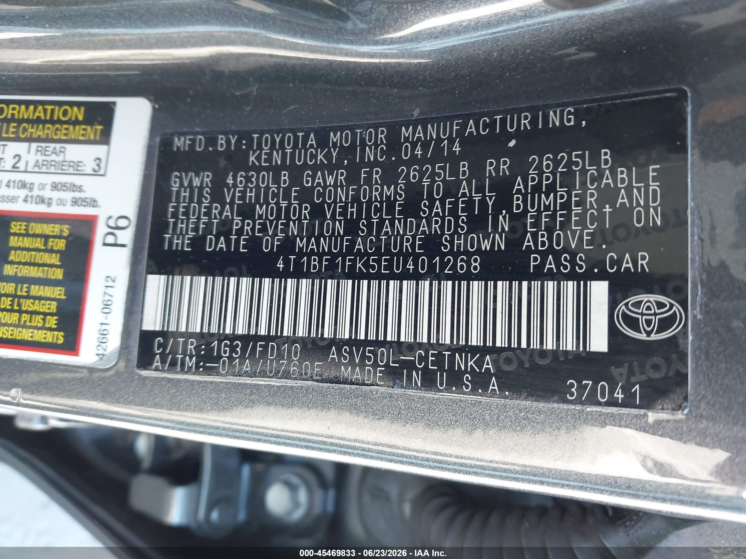 2014 Toyota Camry Le Gray vin: 4T1BF1FK5EU401268