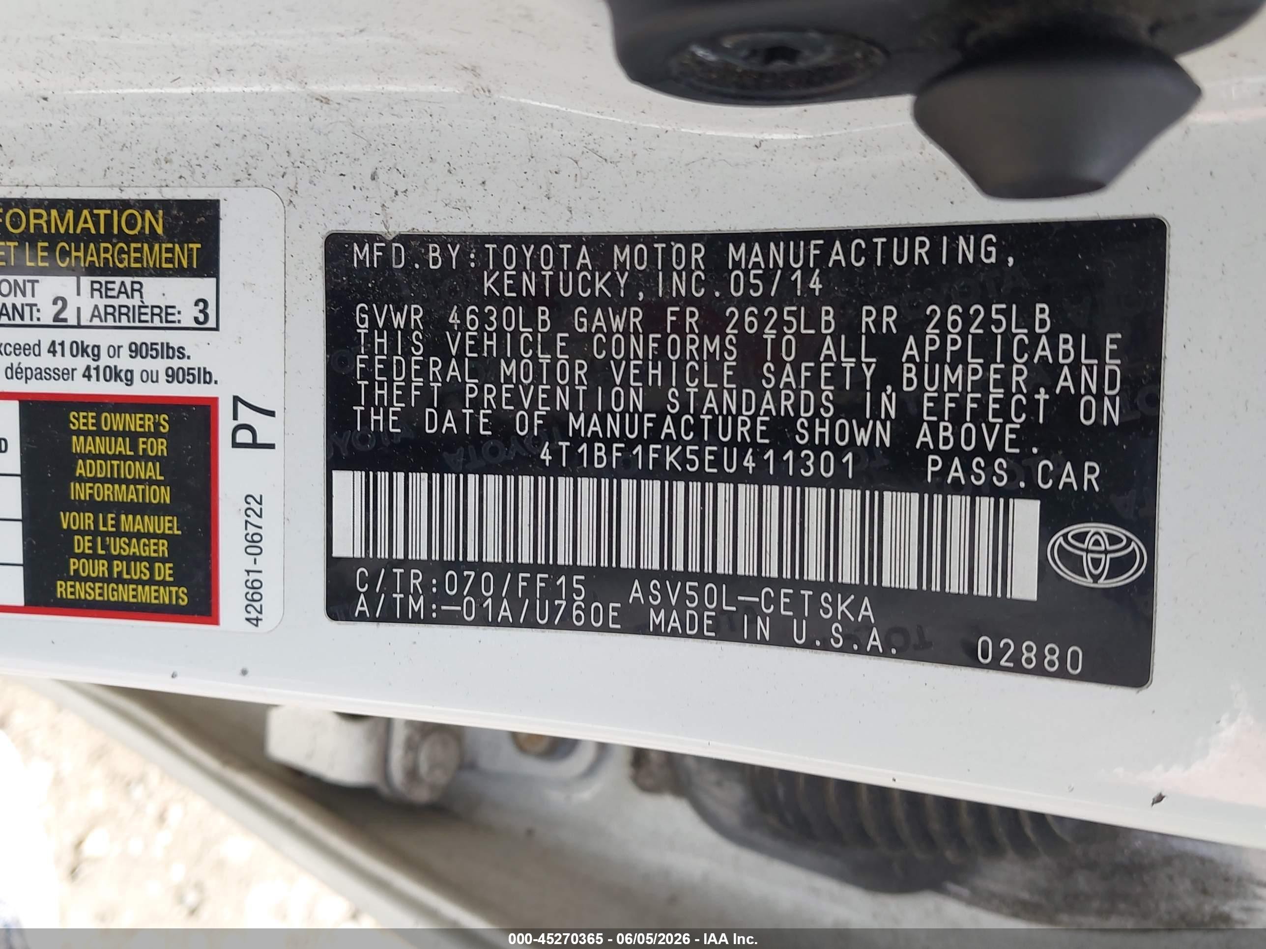 2014 Toyota Camry Se White vin: 4T1BF1FK5EU411301