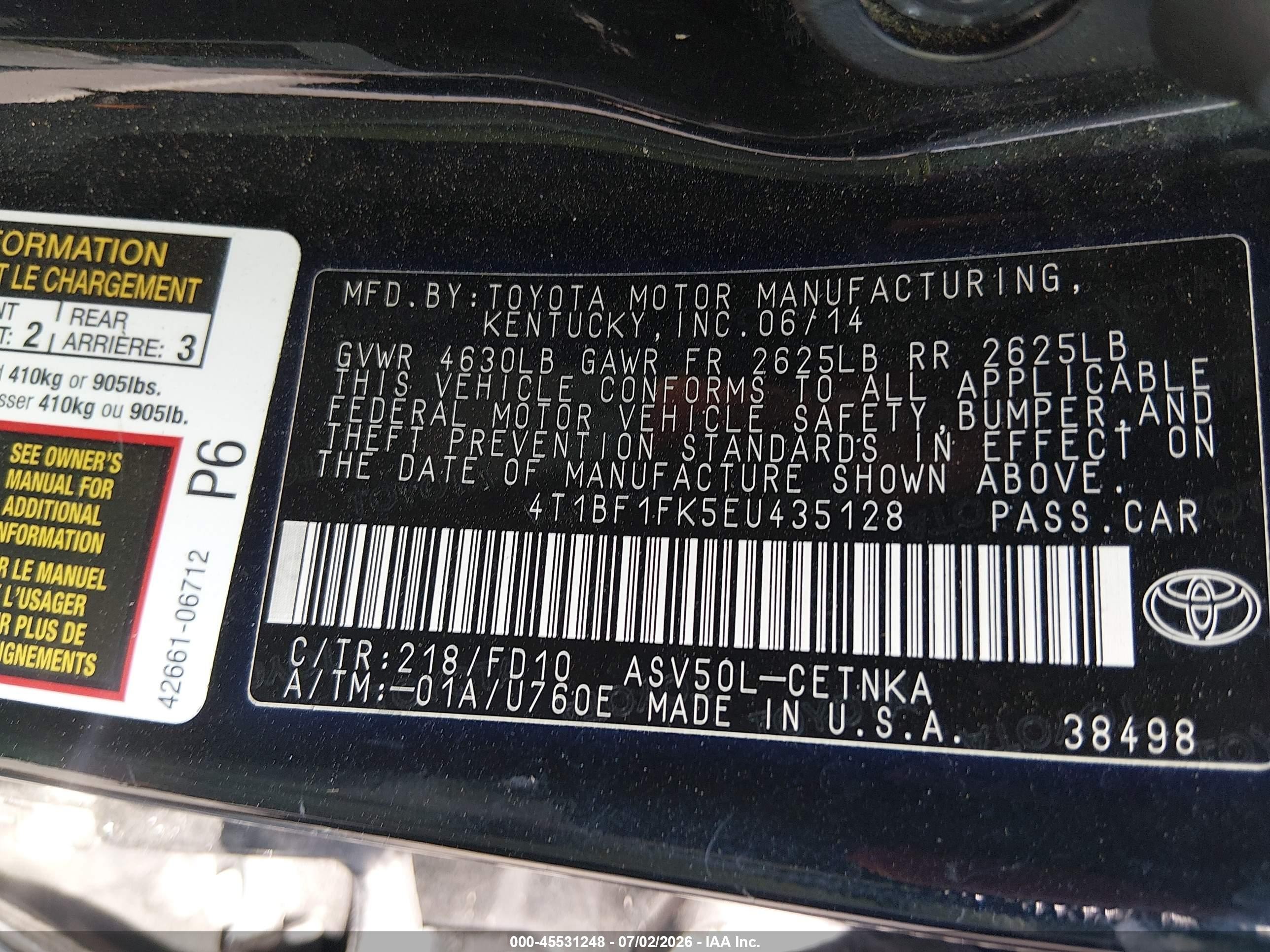 2014 Toyota Camry Le Black vin: 4T1BF1FK5EU435128
