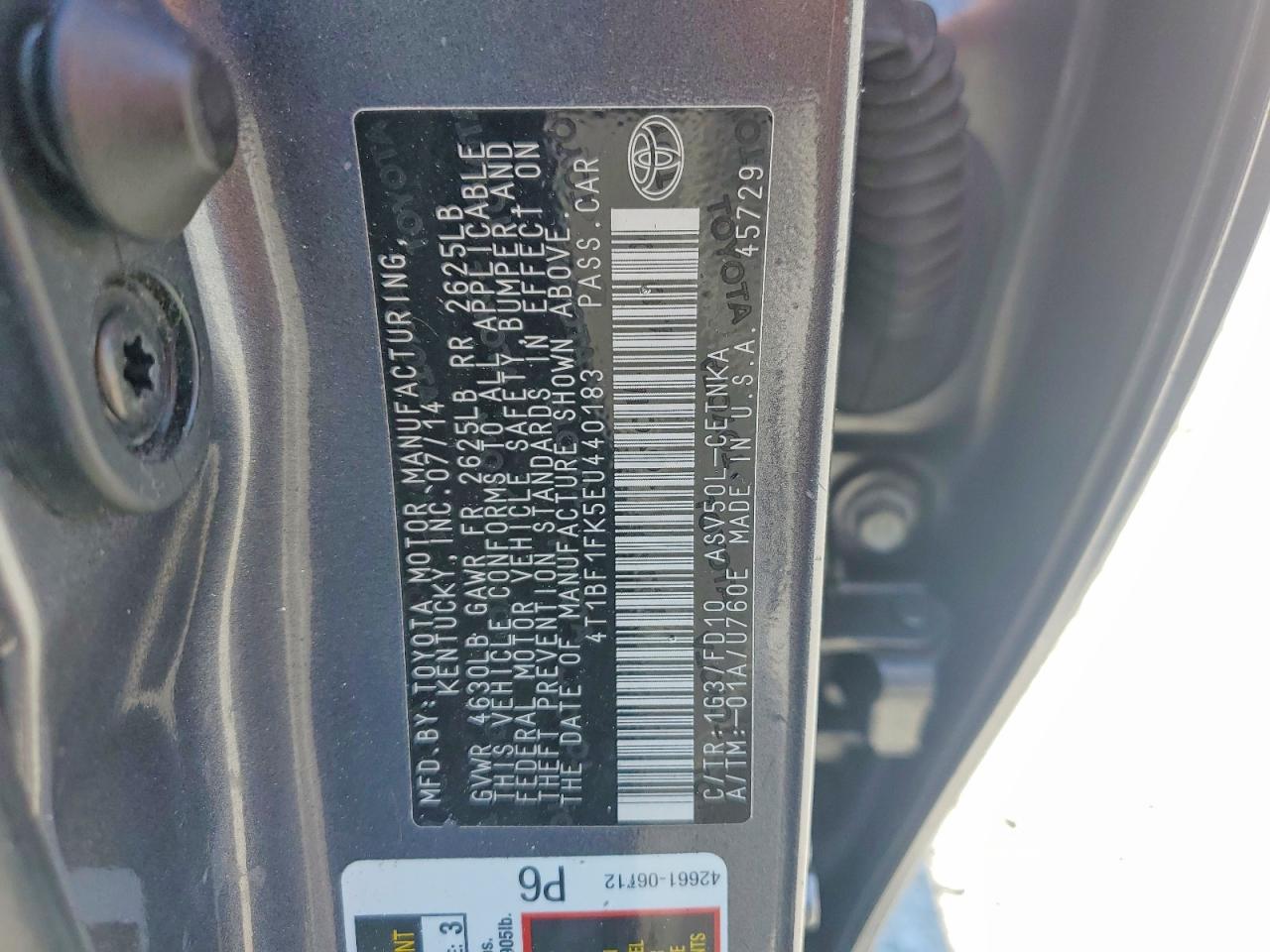 2014 Toyota Camry Le Gray vin: 4T1BF1FK5EU440183