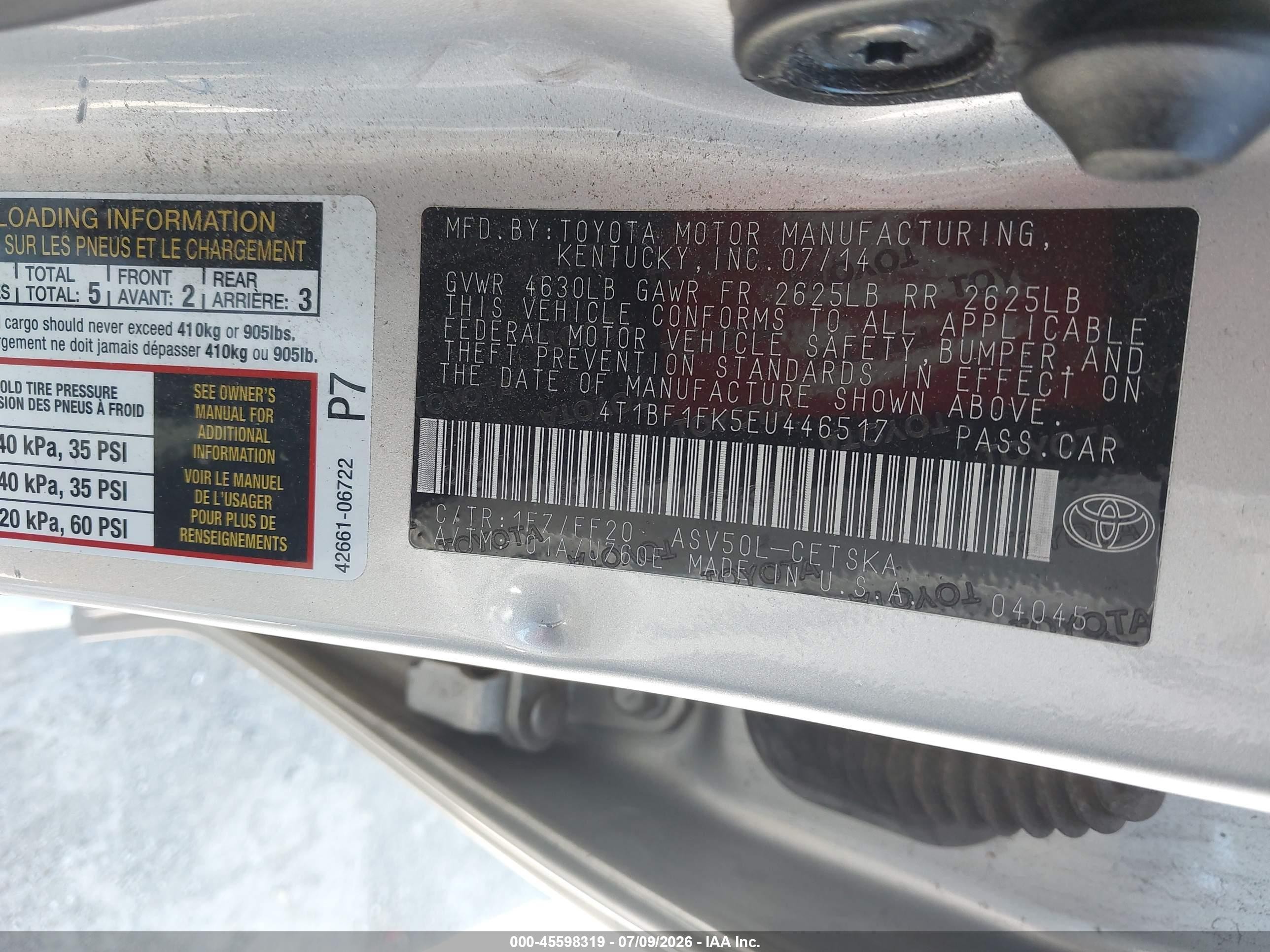 2014 Toyota Camry Se Silver vin: 4T1BF1FK5EU446517