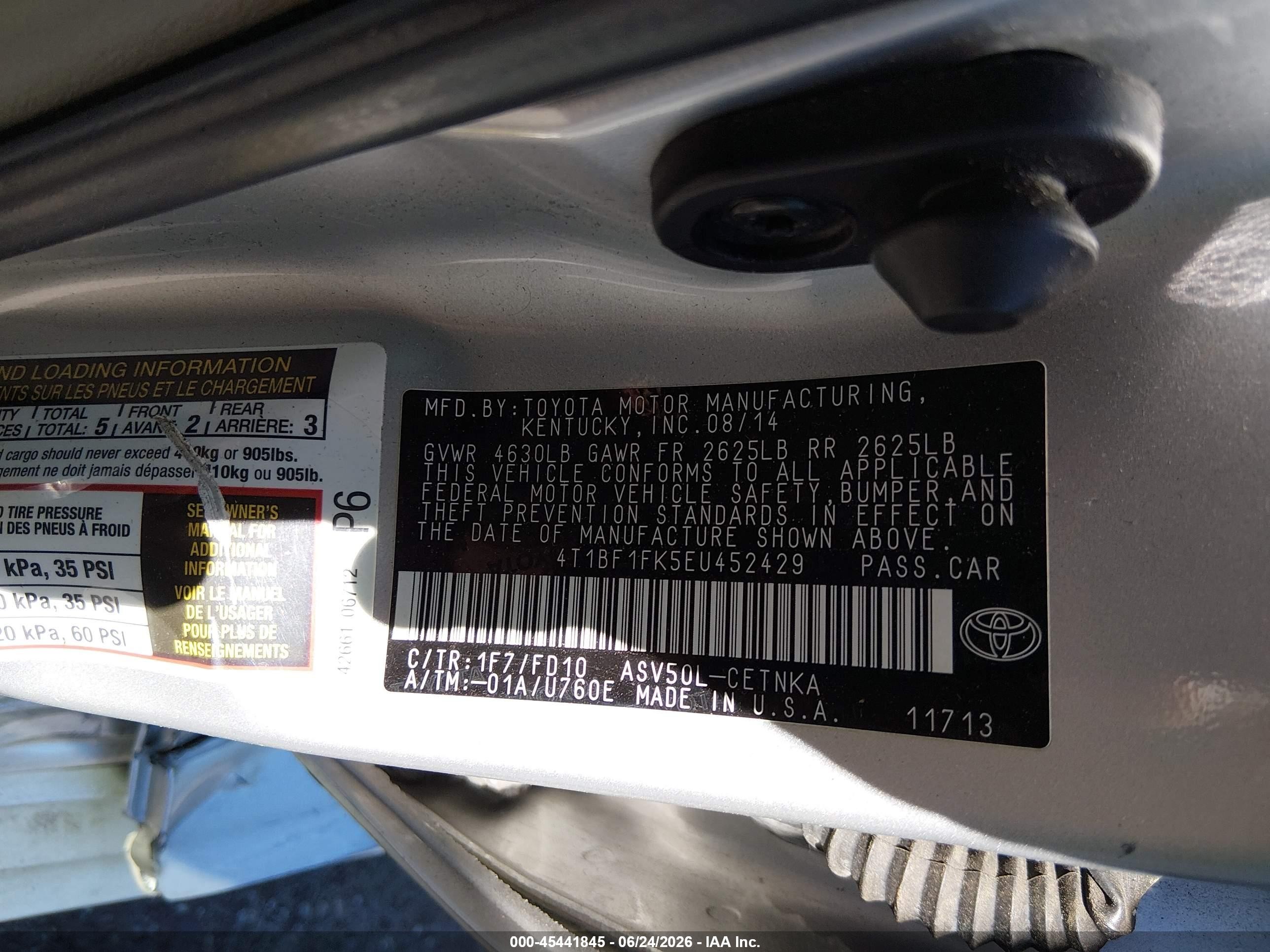 2014 Toyota Camry Le Silver vin: 4T1BF1FK5EU452429