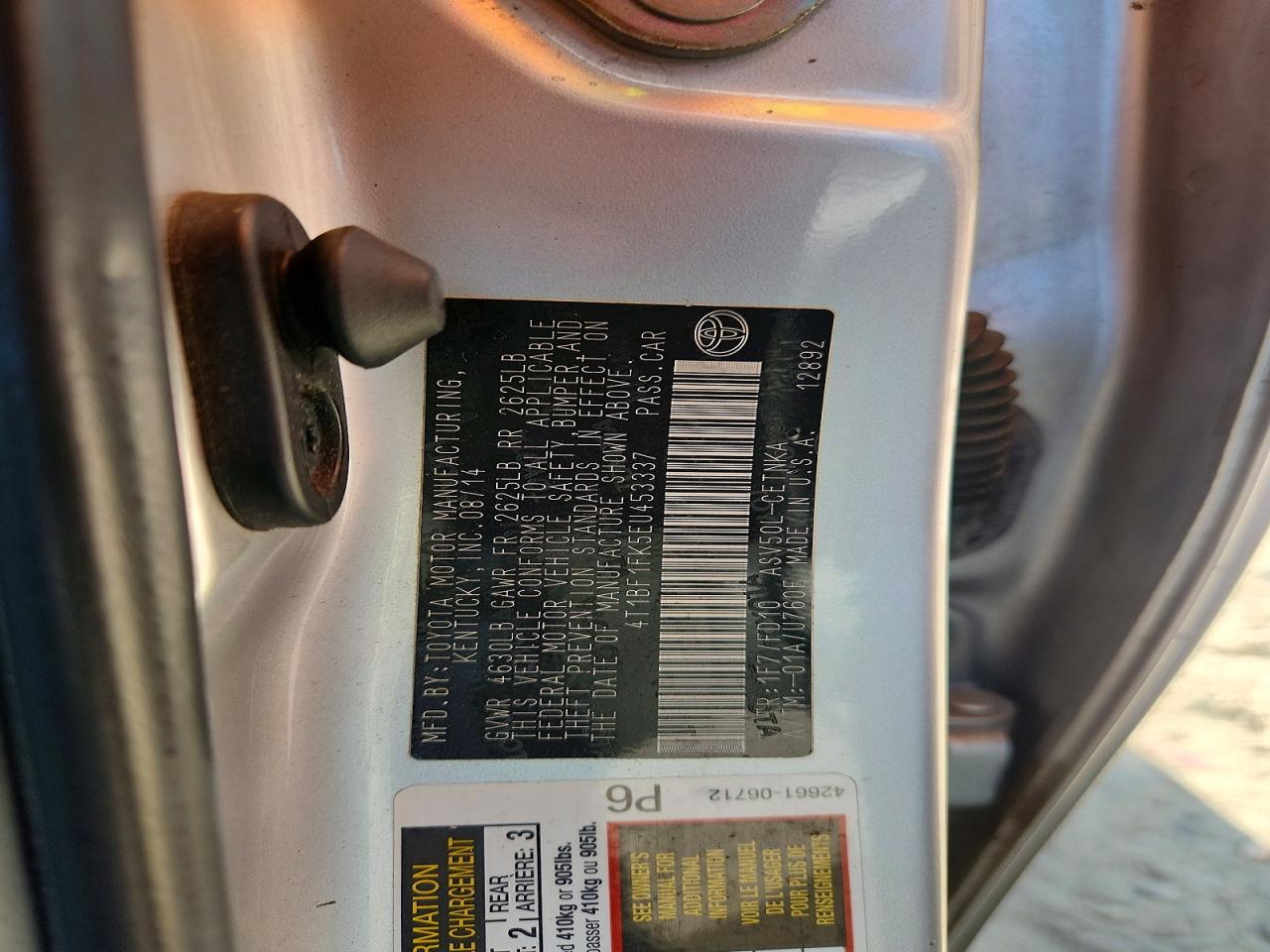 2014 Toyota Camry Le Silver vin: 4T1BF1FK5EU453337