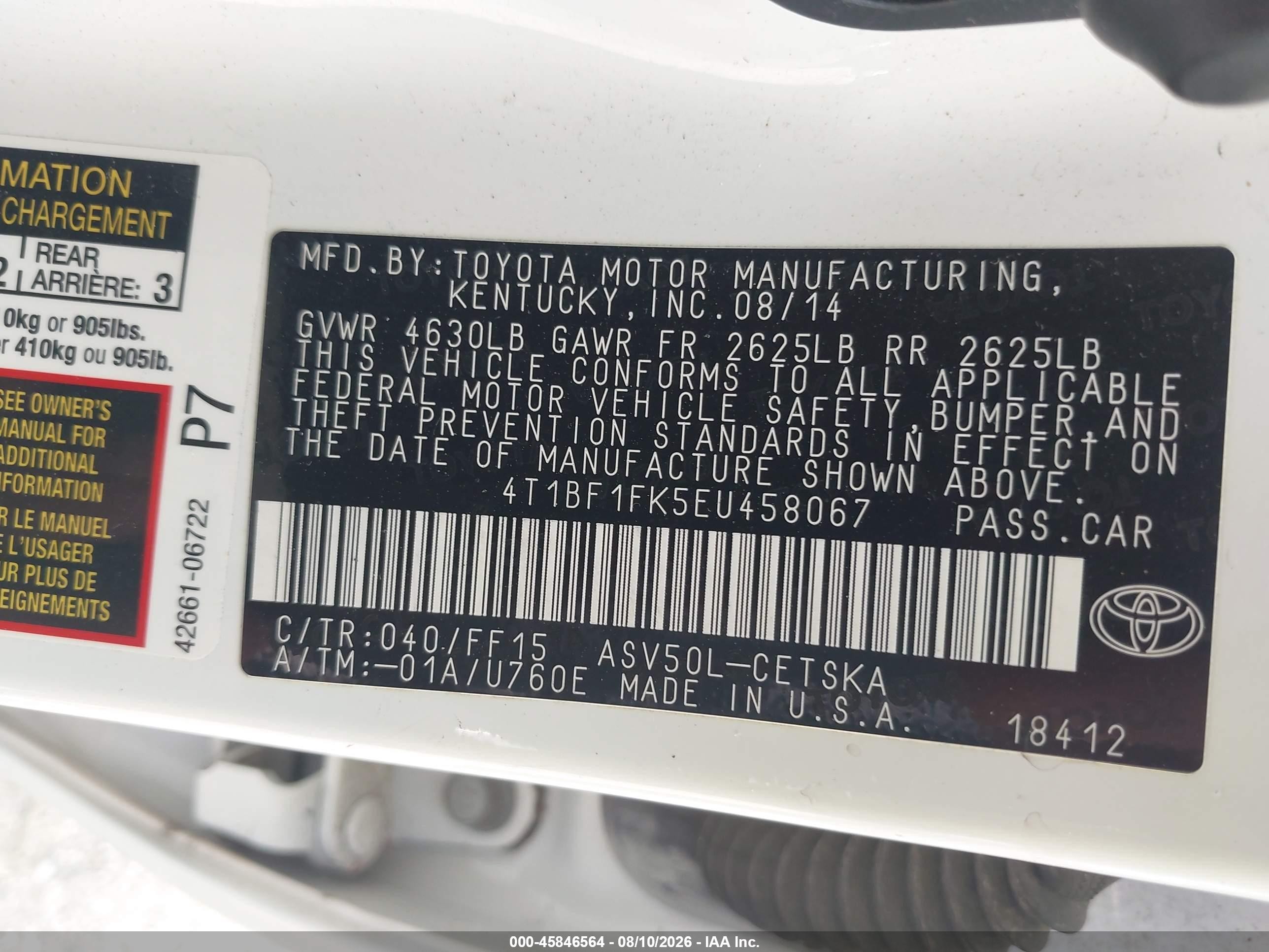 2014 Toyota Camry Se White vin: 4T1BF1FK5EU458067