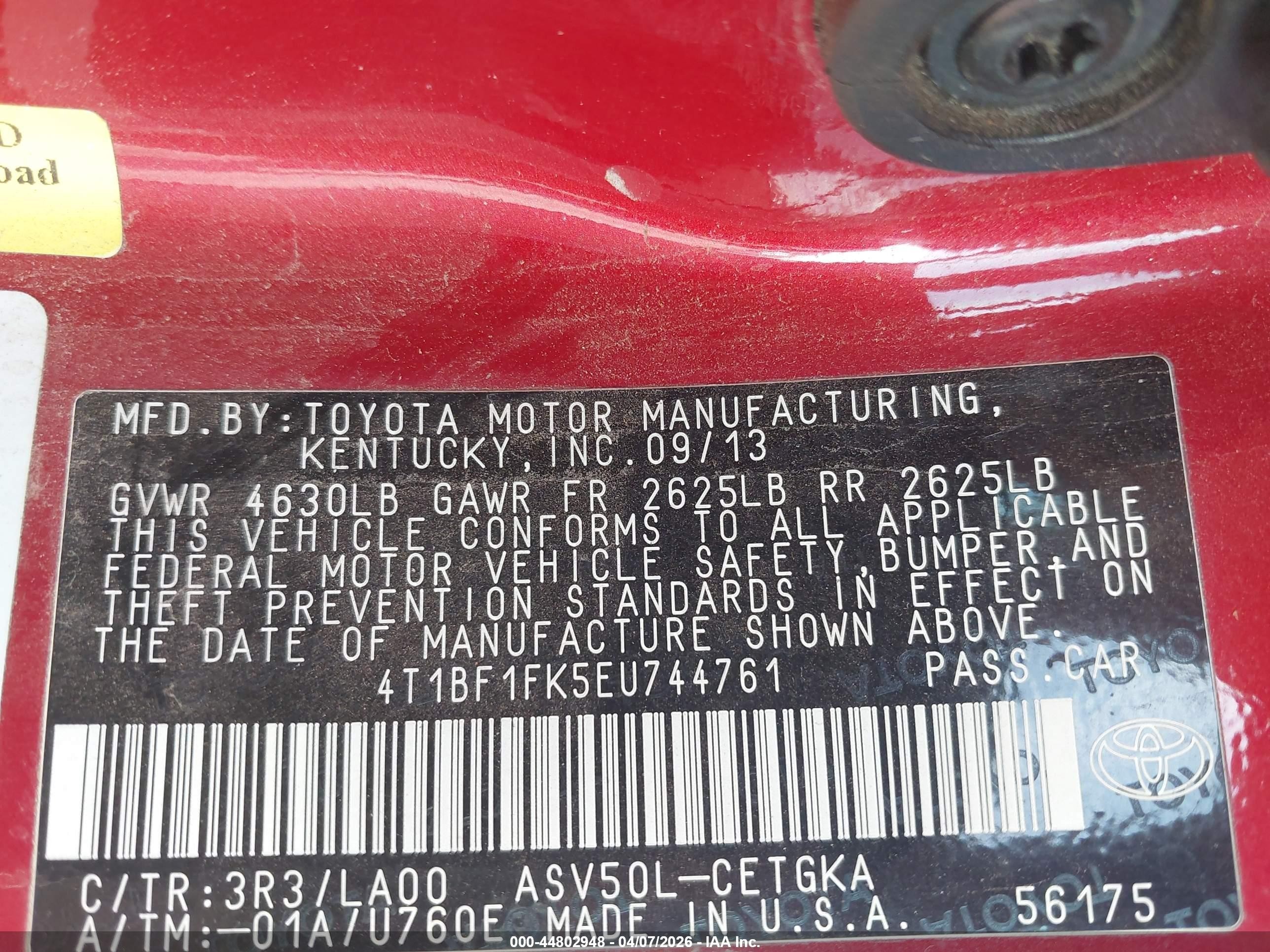 2014 Toyota Camry Xle Red vin: 4T1BF1FK5EU744761