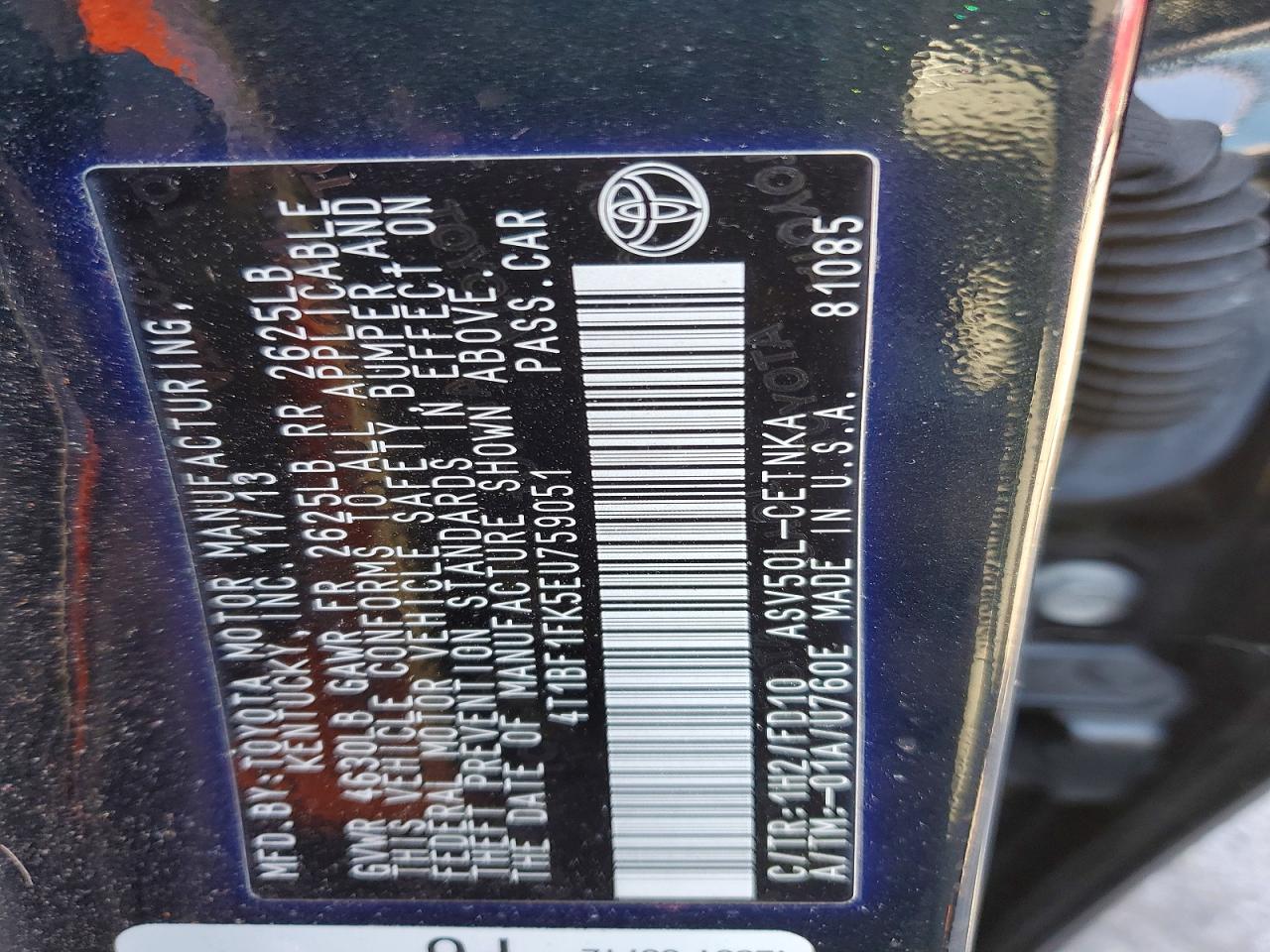 2014 Toyota Camry L Черный vin: 4T1BF1FK5EU759051