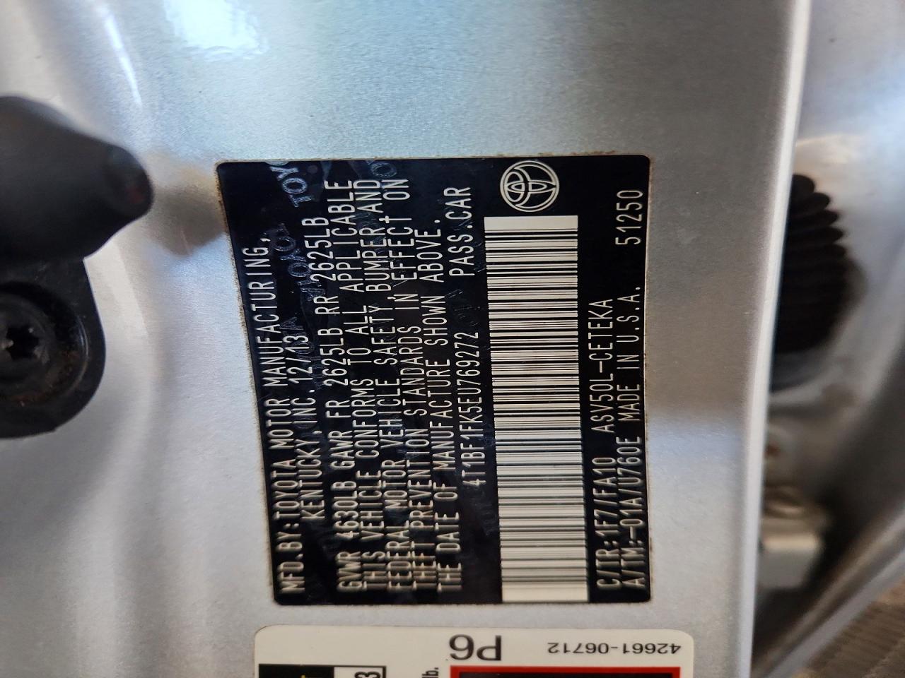 2014 Toyota Camry L Silver vin: 4T1BF1FK5EU769272