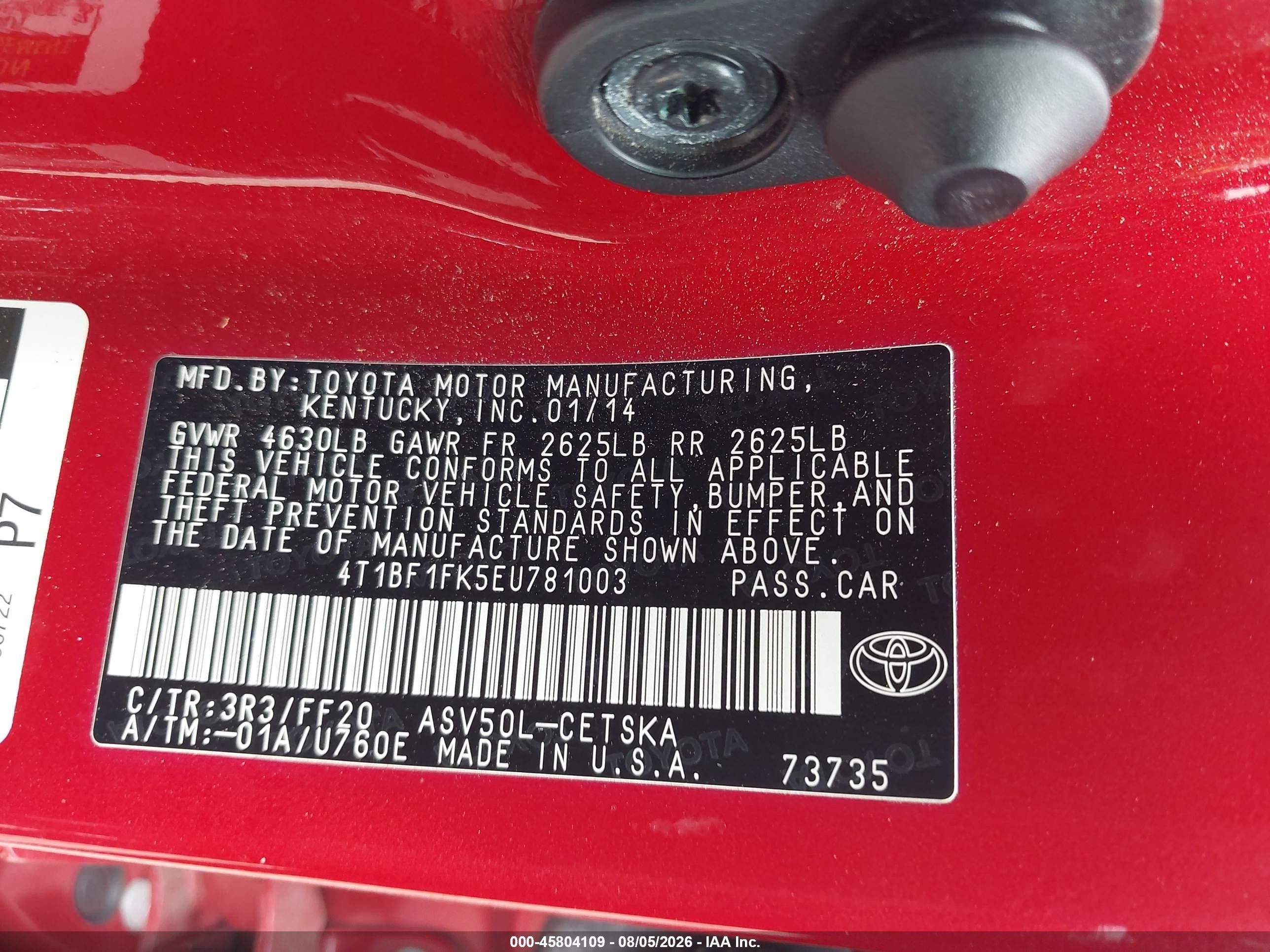 2014 Toyota Camry Se Red vin: 4T1BF1FK5EU781003