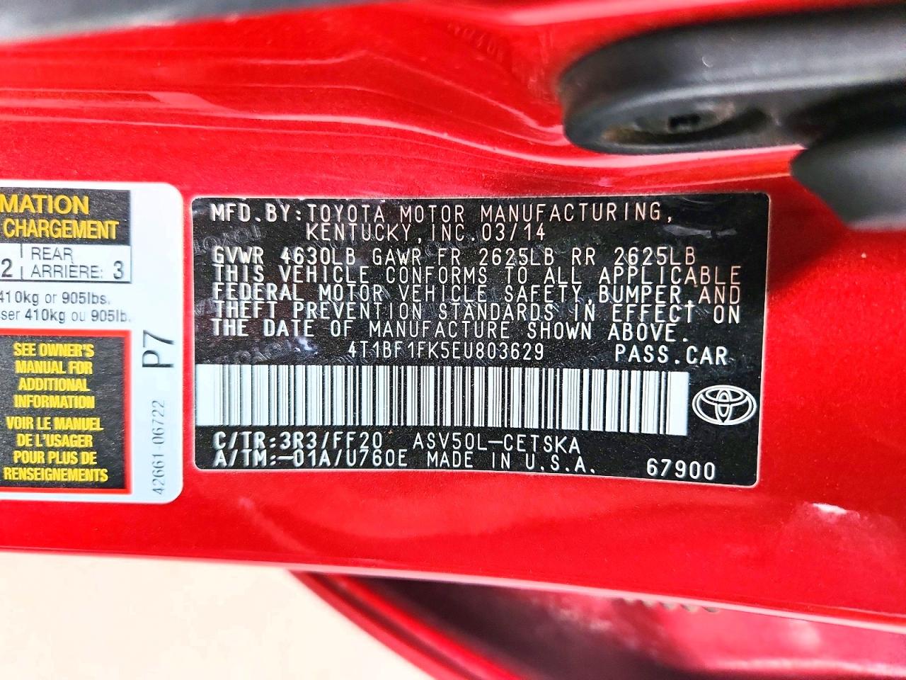 2014 Toyota Camry Se Red vin: 4T1BF1FK5EU803629
