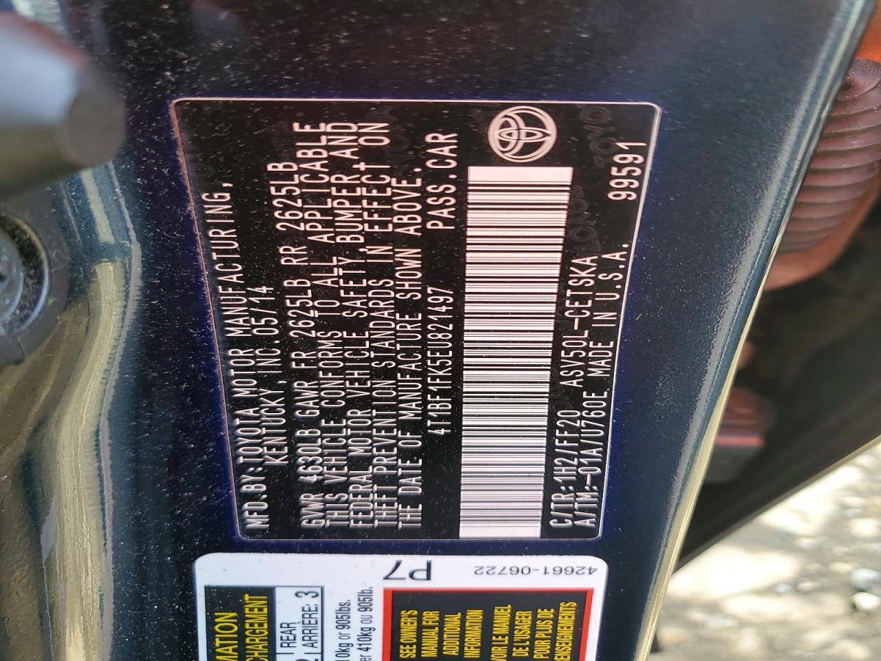 2014 Toyota Camry Se Blue vin: 4T1BF1FK5EU821497