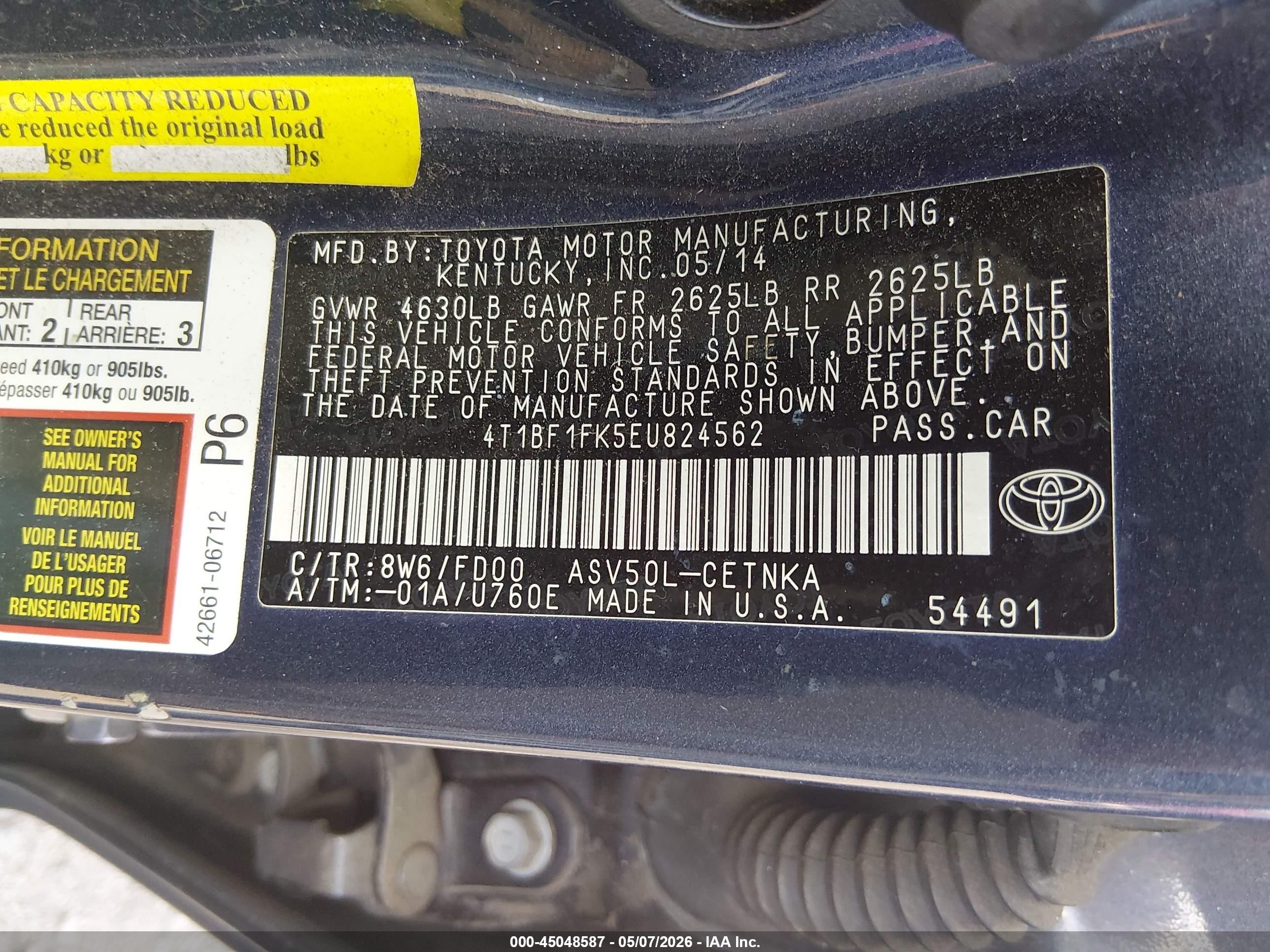 2014 Toyota Camry Le Dark Blue vin: 4T1BF1FK5EU824562