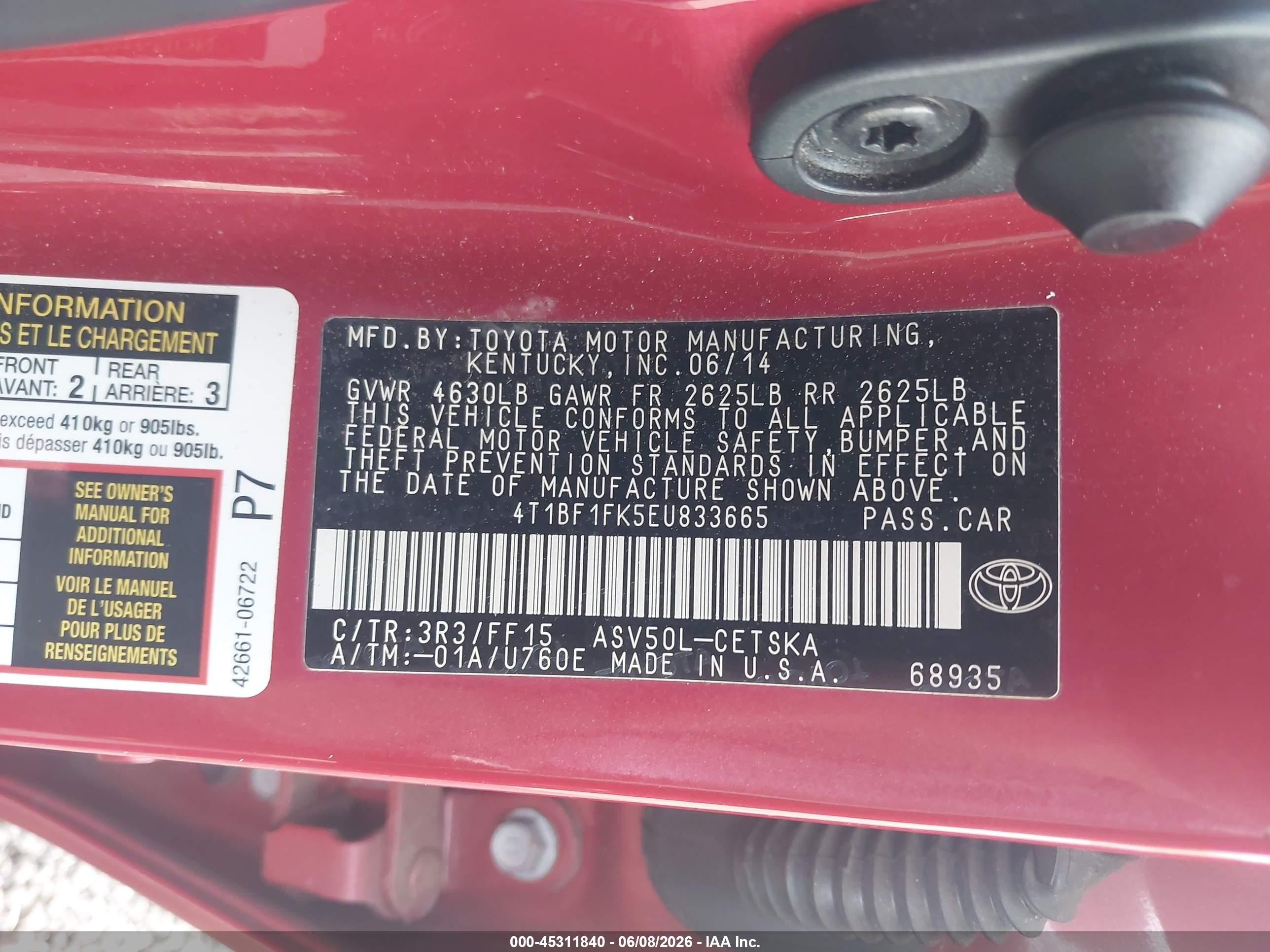 2014 Toyota Camry Se Red vin: 4T1BF1FK5EU833665