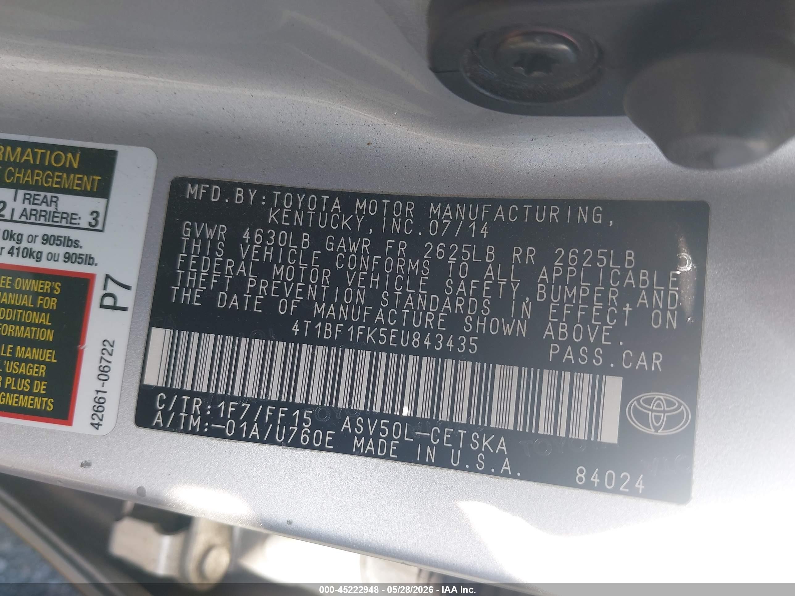 2014 Toyota Camry Se Silver vin: 4T1BF1FK5EU843435