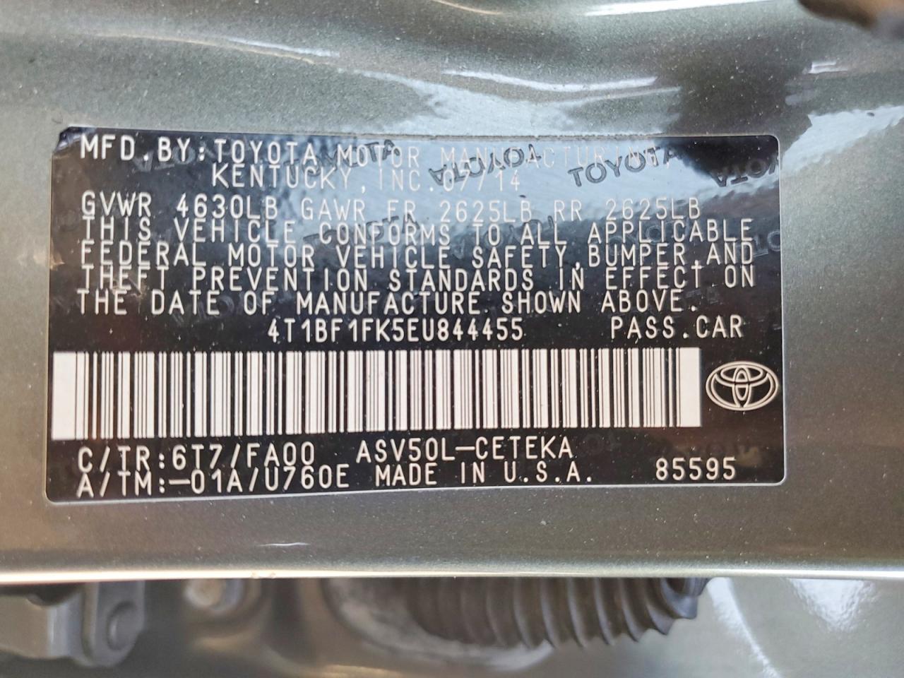 2014 Toyota Camry L Зеленый vin: 4T1BF1FK5EU844455